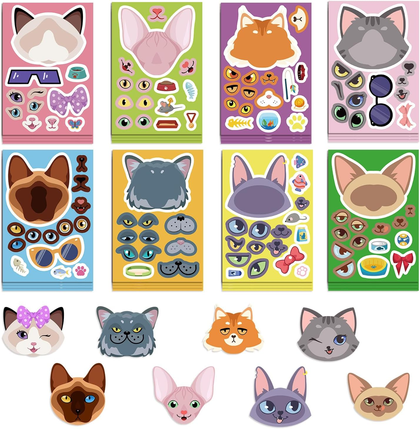 24 Sheets Cat Expression Make-A-Face Stickers Mix&Match Make Your Own Cute Kitty Stickers for Girl Boy Kid Birthday Reward Party Favors Gift DIY Craft for Skateboard, Phone,Bicycle,Laptop,Guitar image number 1