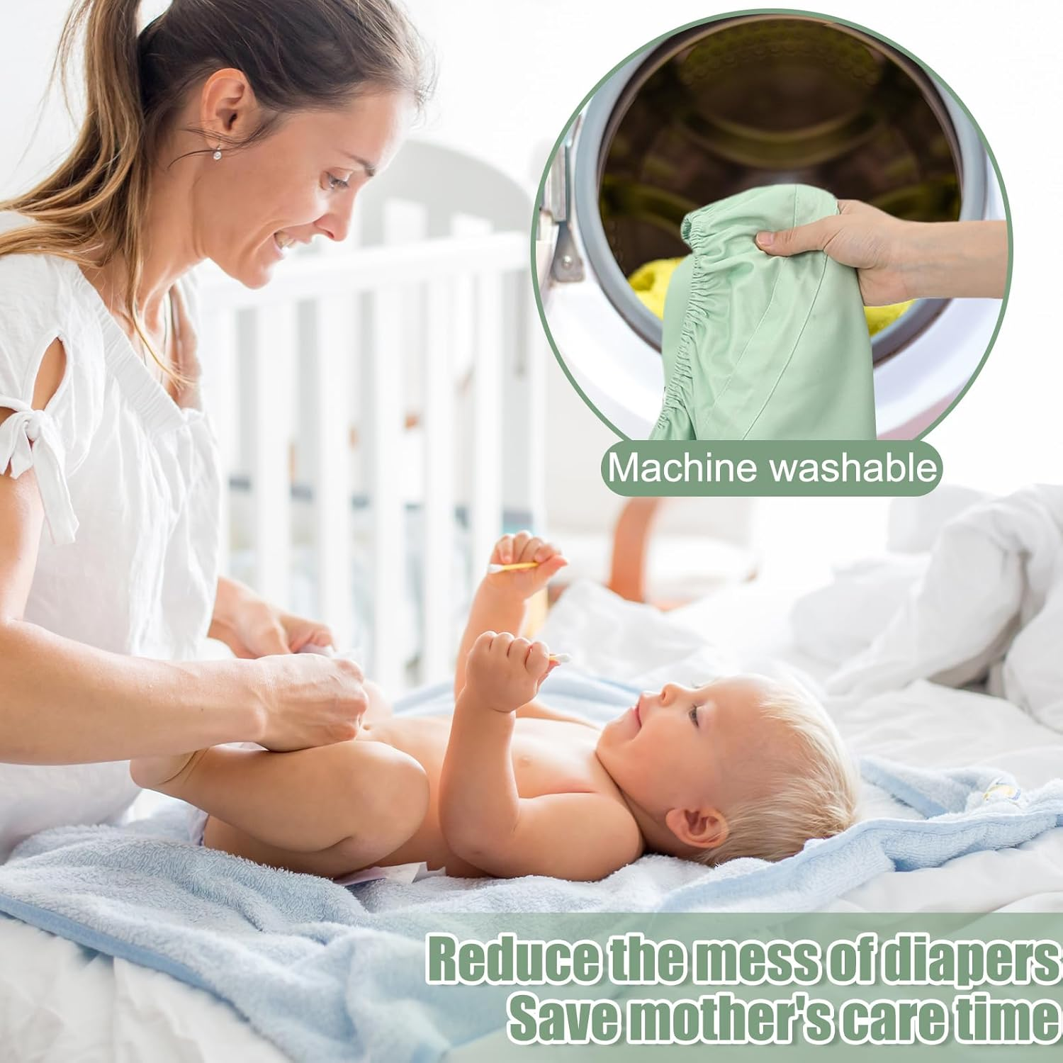 Nuogo 2 Pack Reusable Diaper Pail Liner Bags Hangable Pail Liner with Strap Washable Cloth Diaper Liners Waterproof Cloth Diaper Wet Bag Pail Pouch for Cloth Diaper, Dirty Diapers, Laundry and Garbage