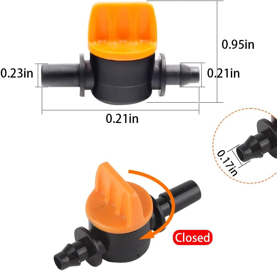 50PCS 1/4 Inch Barbed Irrigation Valve, Plastic Barb Shut off Drip Valve Fittings for Universal Tubing Coupling Valve Dripping Irrigations Switch for Greenhouse Flower Bed Lawn Gardens Farmland image number 1
