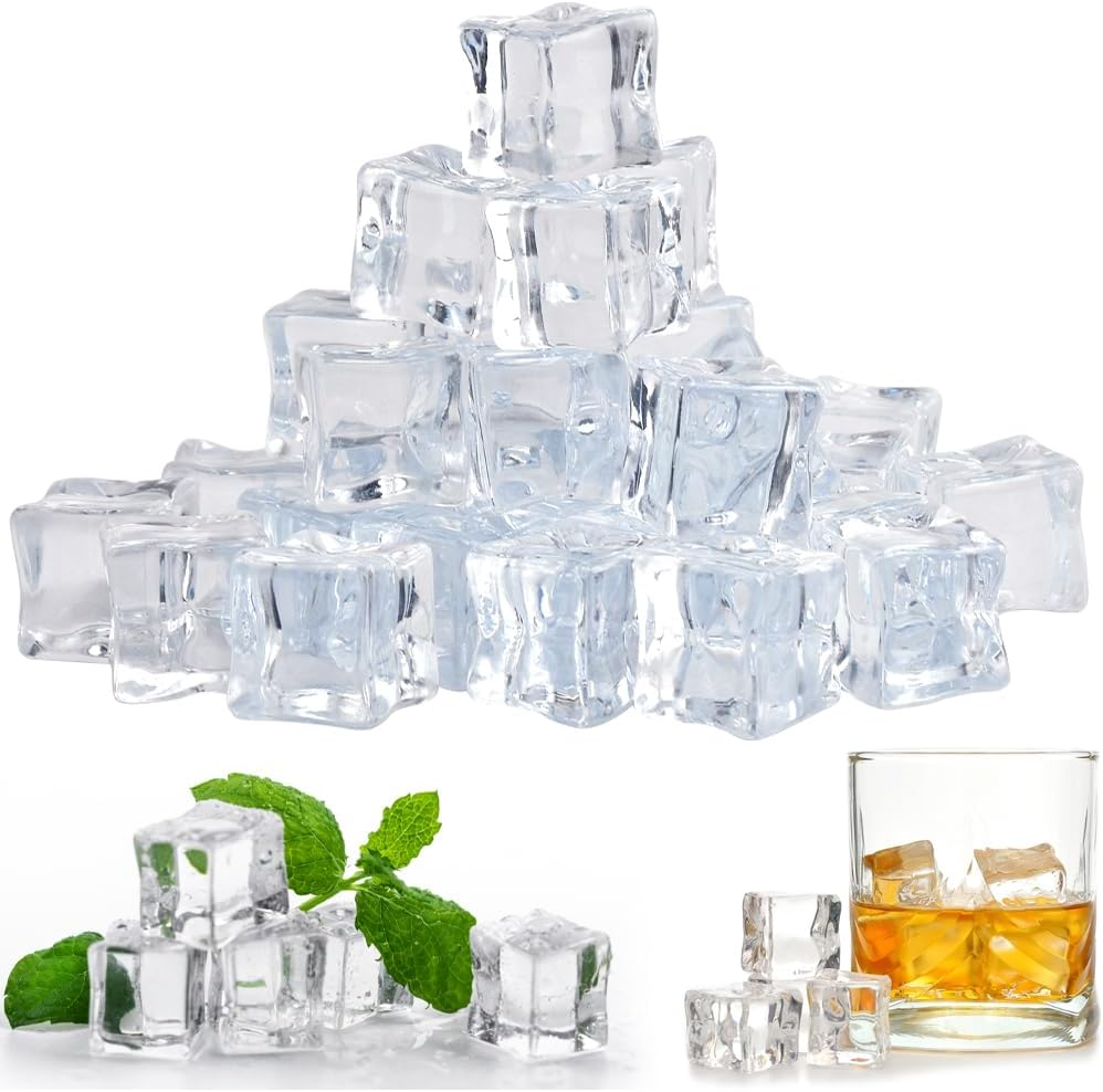 LANSKYLAN Pack of 25 Artificial Acrylic Ice Cubes, Reusable Permanent Ice Cubes, Clear, 30 Mm, Plastic Ice Cubes, Reusable Ice Cubes, Plastic Party Ice Cubes for Photography, Props, Decoration