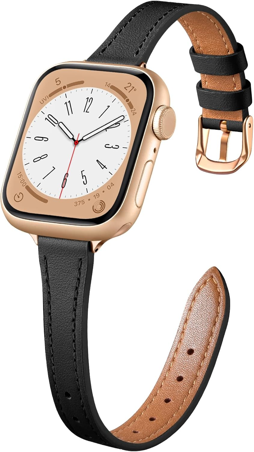 WJK Slim Leather Band Compatible with Apple Watch Series 11 10 9 8 7 6 5 4 3 2 1 SE and Iwatch 38Mm 40Mm 41Mm 42Mm Women, Top Grain Genuine Leather Thin Replacement Strap for Apple Watch, Multi Colors