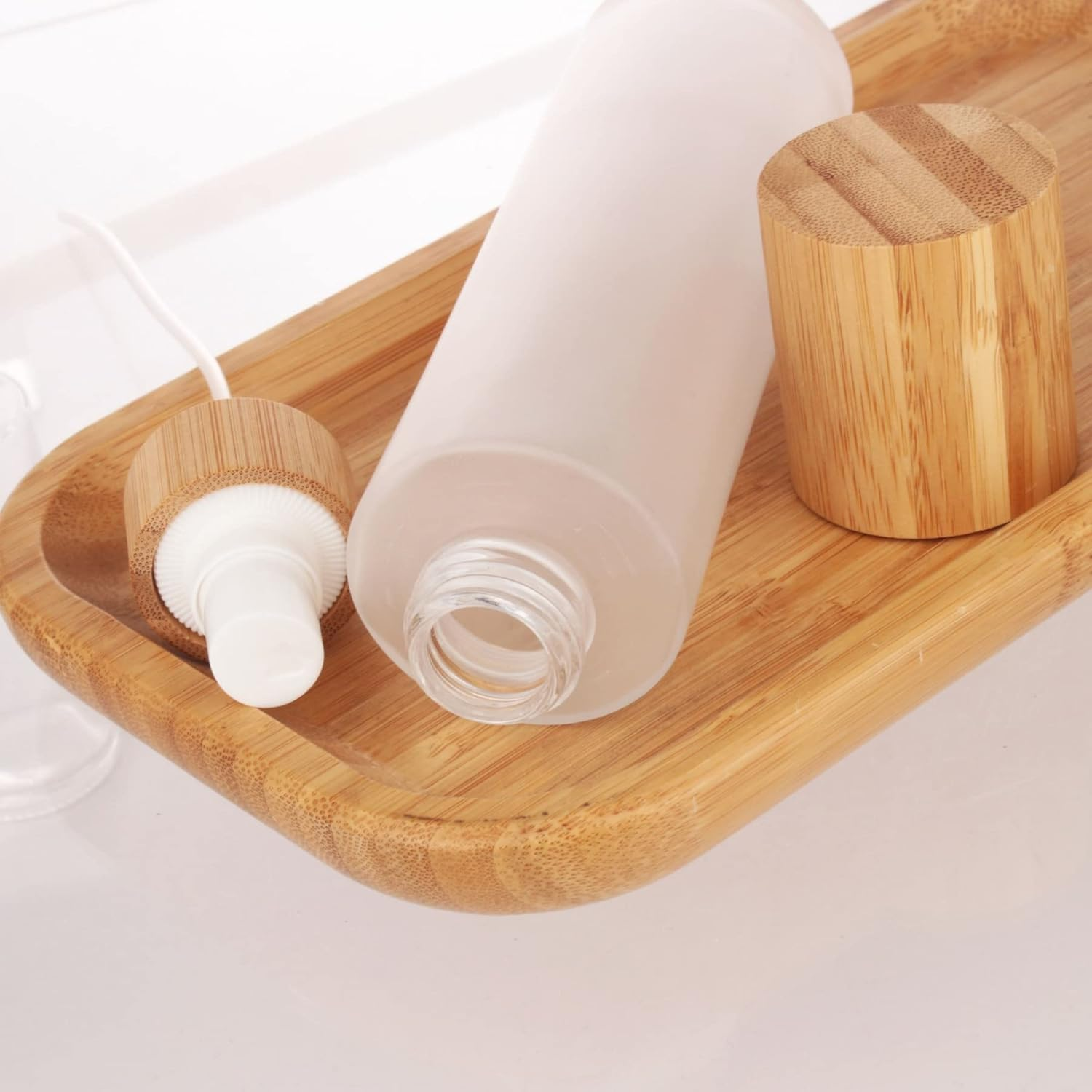 COSIDEA 4 Pcs Empty 4Oz /120Ml Bamboo Lid Frosted Glass Spray Bottle with Fine Mist Despenser Head for Liquid Perfume Toiletries Containers, Toner Bottles image number 1