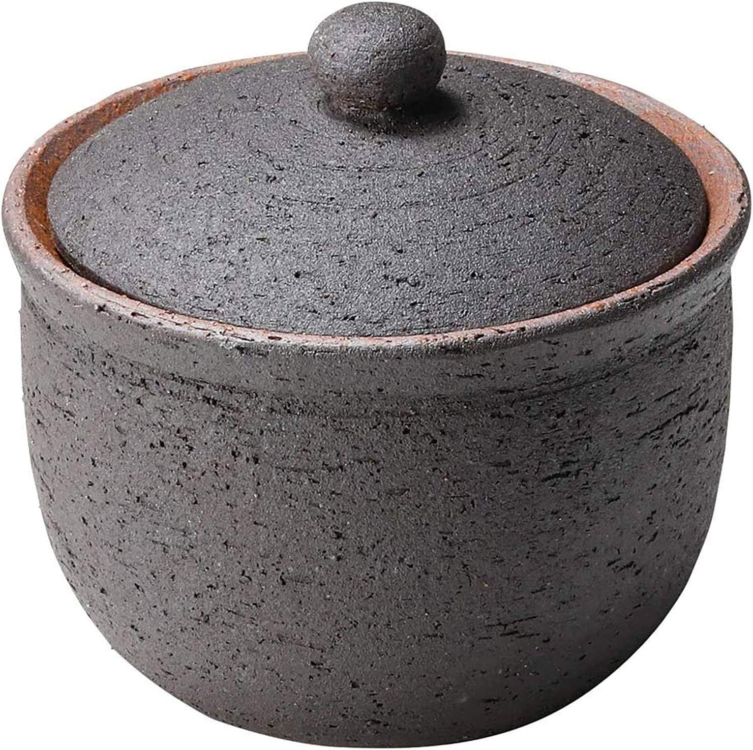 Hechimon MR-3-3537 Shigaraki Ware Moisture Absorbing and Keeping Dry Salt Jar - Large Black Canister Pottery Storage Container, Made in Japan image number 1