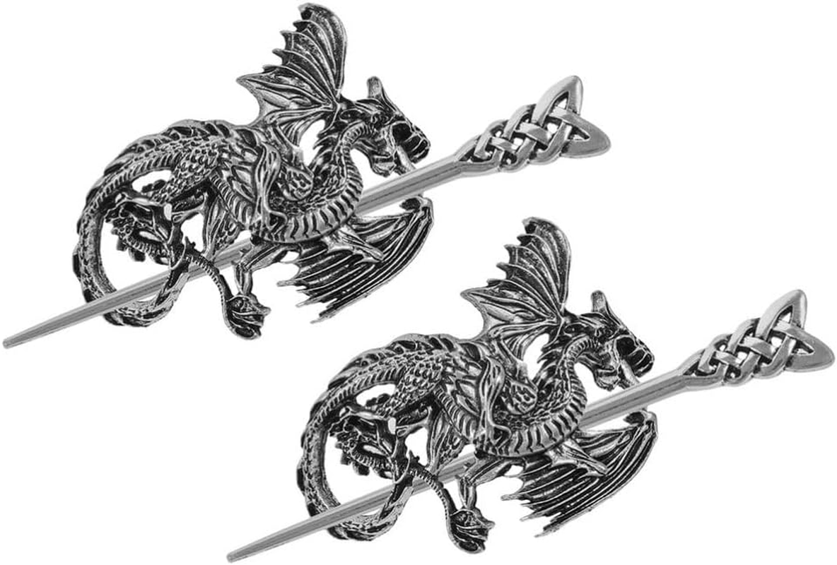 Minkissy Viking Dragon Hook Clips Vintage Punk Gothic Hair Stick Antique Silver Metal Hair Pins Hair Bar Sticks Retro Hair Accessories for Men Women Fashion Jewellery Pack of 2 image number 6