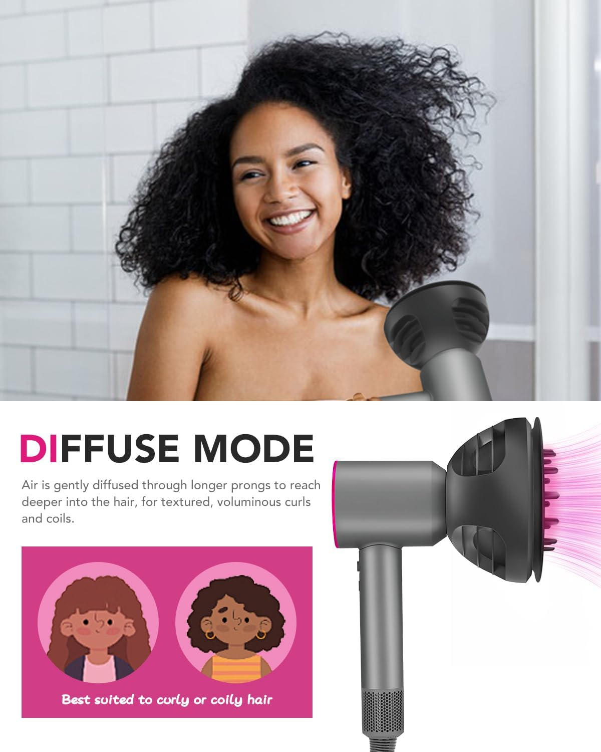 Wave+Curl Diffuser for Dyson Hair Dryer, Upgraded Diffuser Attachment for Dyson Supersonic or Supersonic Nural Hair Dryer HD16 HD15 HD12 HD08 HD04 HD03 HD02 for Wavy Curly or Coily Hair image number 5
