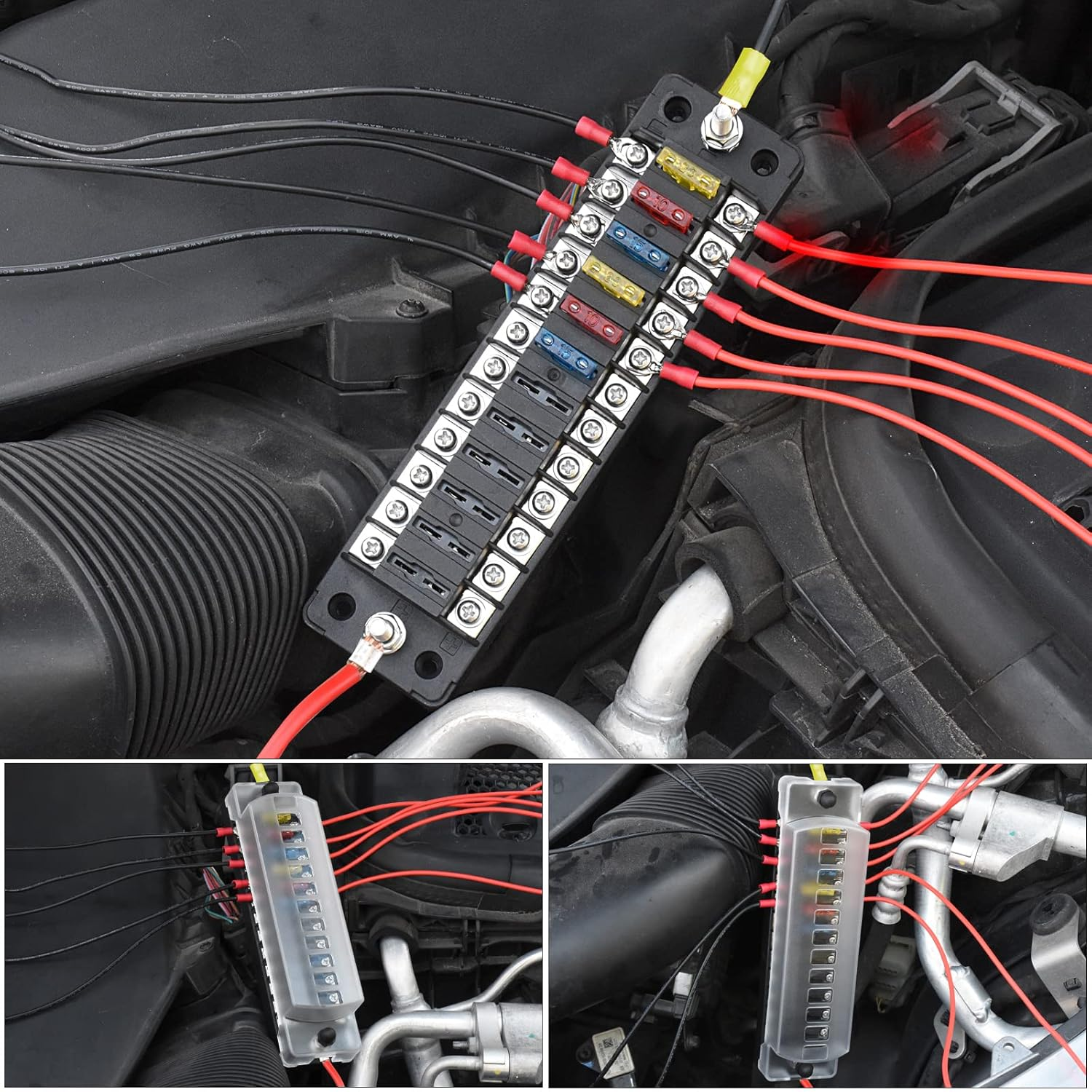 12 Way 12V Fuse Box Blade, 12Volt Fuse Block without LED Indicator Damp-Proof Cover - 12 Circuit Independent Positive Negative Fuse Box Holder for 12V/24V Auto Car Truck Boat Marine Vehicle image number 1