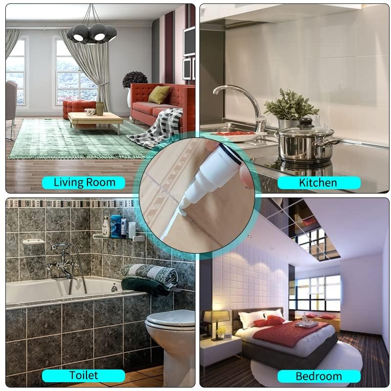 5PCS Grout Pen with 5 Replacement Tips - 2-In-1 Dual Tip (3.0Mm round & 6.0Mm Oblique) Tile Repair Kit, Waterproof Grout Sealer for Bathroom Kitchen Floor Wall Tiles image number 1