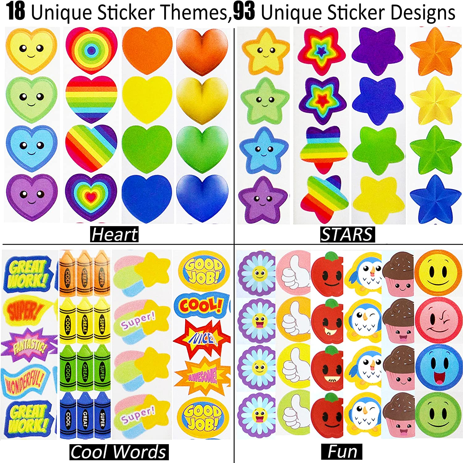 Youngever 5800 Pcs Teacher Stickers for Kids, Reward Stickers Mega Variety Pack, Incentive Stickers, 18 Design Styles Including 3D Heart, Face, Star, Owl, Cupcake image number 2