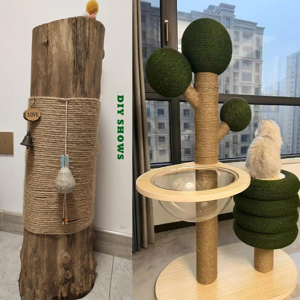 Sisal Rope for Cat Tree Repairing 66 FT, 1/4 Inch (6Mm) Diameter Sisal Rope for Cat Scratching Post Replacement, DIY Cat Scratcher, Brown image number 6