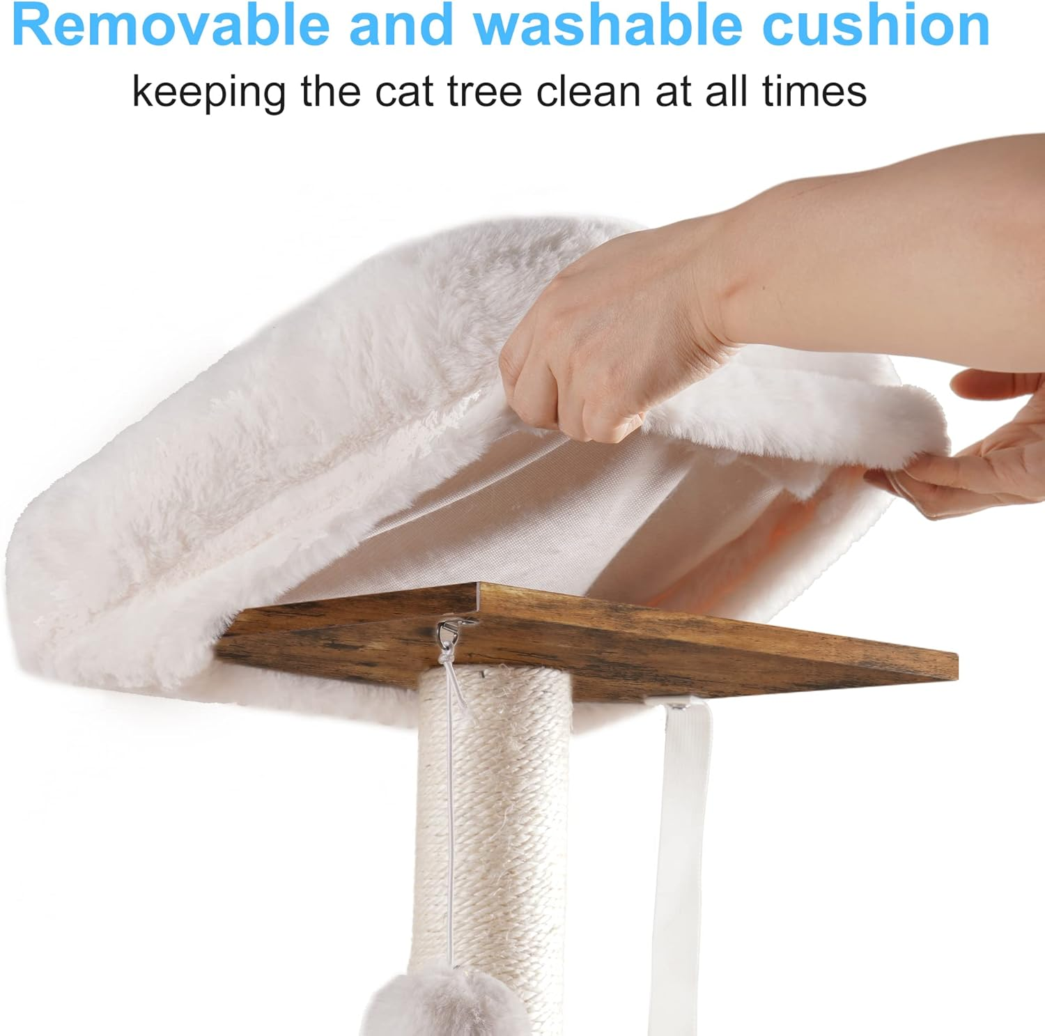 Hey-Brother Wooden Cat Tree, 170 Cm Cat Furniture with Scratching Posts, Modern Cat Tower with Hammocks, Toys, Cat Condo, Rustic Brown MPJ120SR image number 2