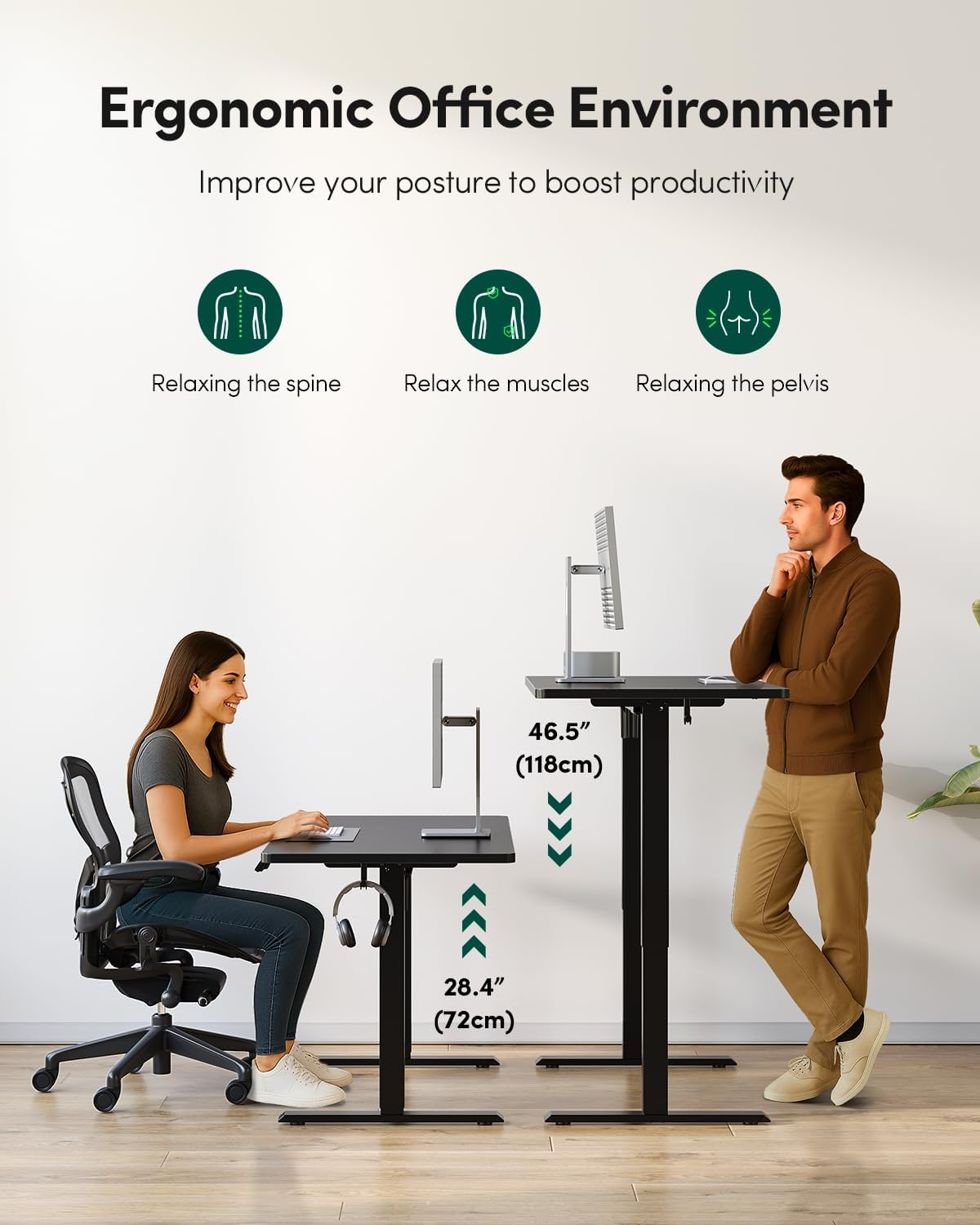 FEZIBO 48 &times; 24 Electric Standing Desk, Whole-Piece Desktop Adjustable Height Desk, One-Piece Quick Install Adjustable Sit Stand Desk, Black