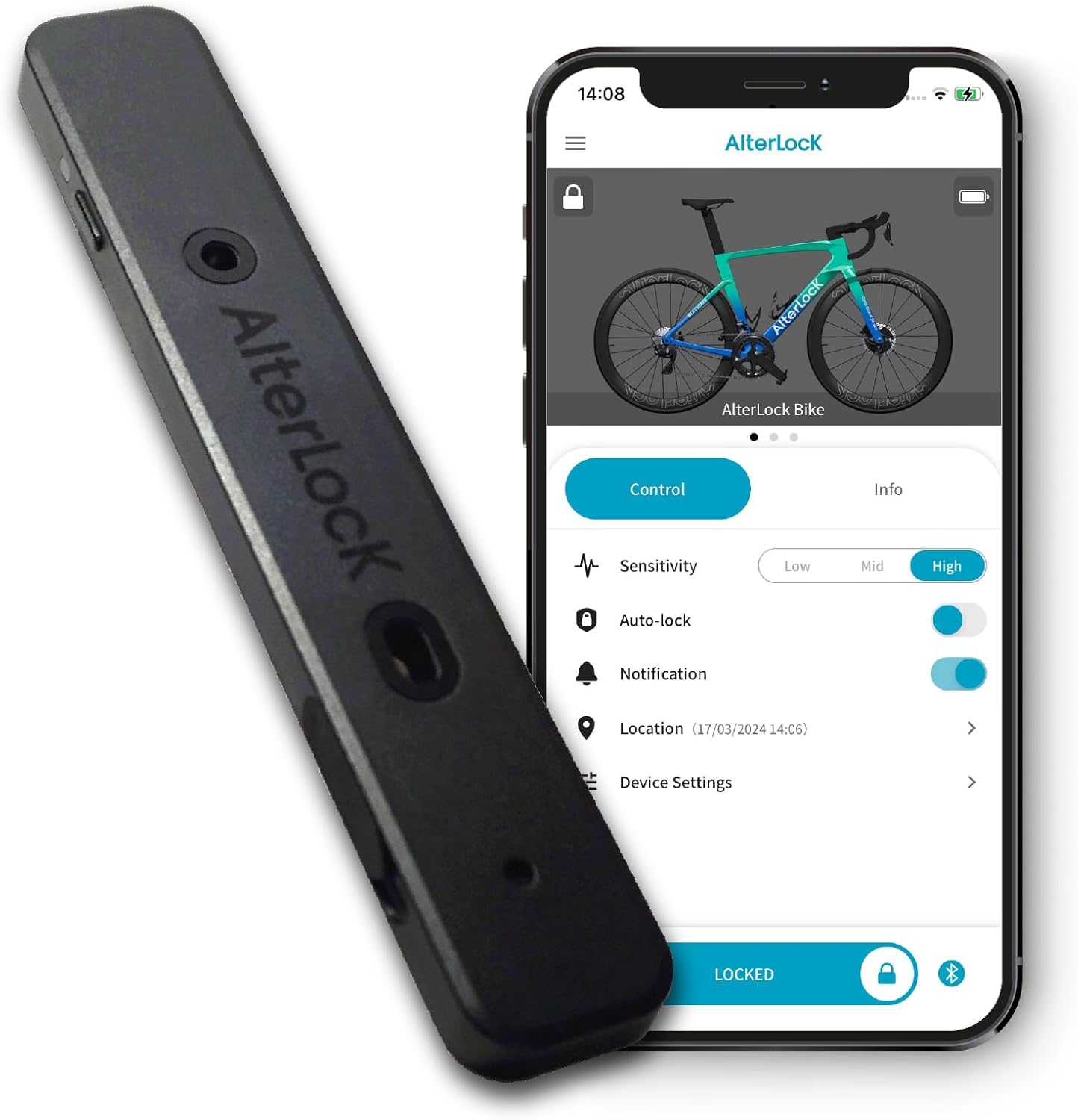 Alterlock Gen3 Anti-Theft Alarm Gps/Wi-Fi Tracking Device Bluetooth/Lte-M Communication | App-Connected Bicycle Motorcycle Vehicle|Compact and Lightweight Long Run Time Waterproof Dustproof IP66