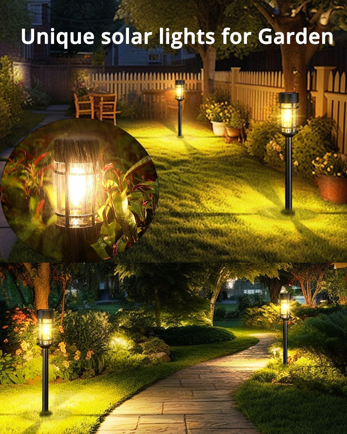 Solar Pathway Lights 8 Pack, LED Solar Lights Outdoor Waterproof IP65, Glass Solar Garden Lights Landscape Lighting for Yard Lawn Walkway Driveway(Black) image number 1