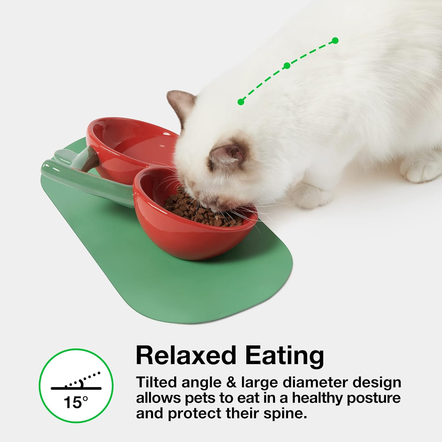 VETRESKA Cat Food Bowl Ceramic Cat Bowls for Food and Water Tilted Puppy Cat Feeding Bowl Relieve Whisker Fatigue Cherry Cat Bowls anti Vomit Wide Shallow Cat Dishes Non-Slip Medium Small Dog Pet Bowl