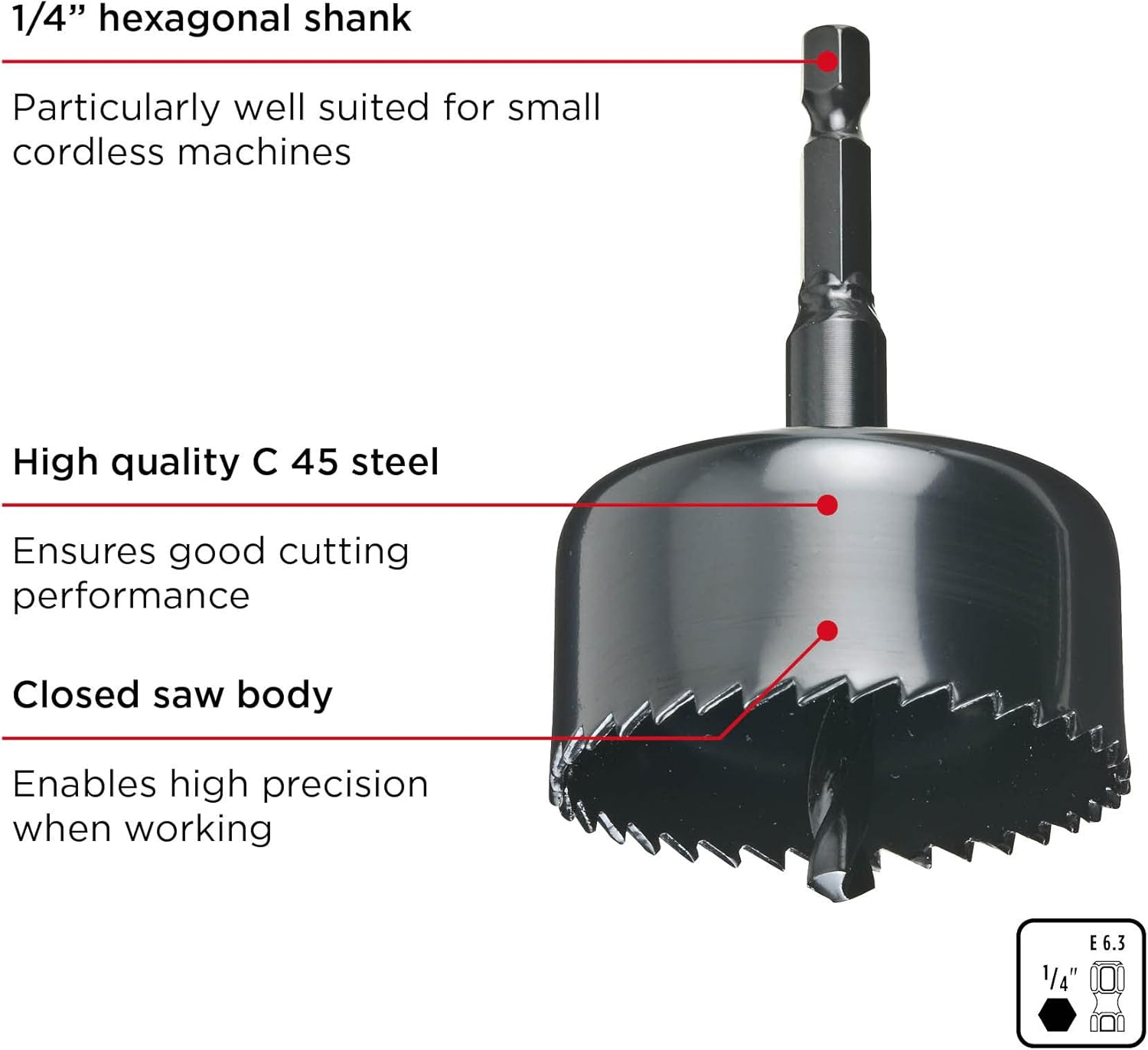 Kwb 4-Piece Hole Saw Set &Oslash; 26, 35, 40 and 52 with Hexagonal Shank for Cordless Screwdrivers, Lathes and Impact Drills, Good Cutting Performance, High Precision and Versatile Applications