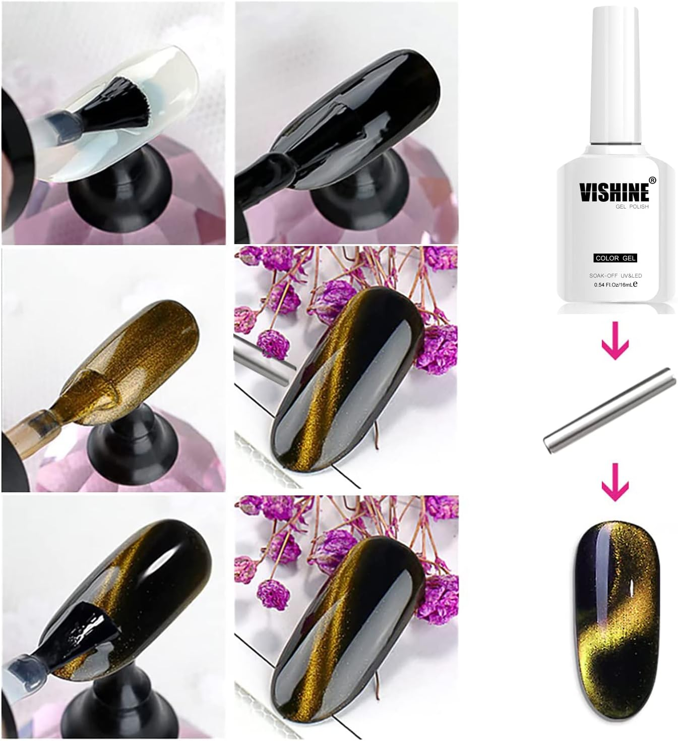 Vishine 9D Cat Eye Green Gel Nail Polish with Magnet Galaxy Cateye Chameleon Nail Gel Polish Manicure Soak off UV Gel DIY Salon Home 16Ml - M197-16Ml image number 7