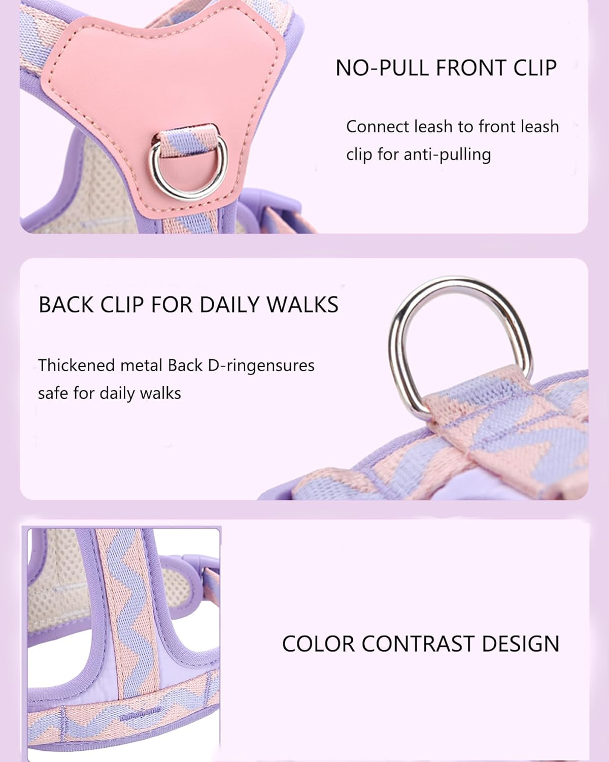 Purple Xs No Pull Dog Harness with 2 Leash Clips, Easy Walk Pet Harness Small Sized Dog, Adjustable Dog Vest Harness (Purple, XS) - Purple image number 2