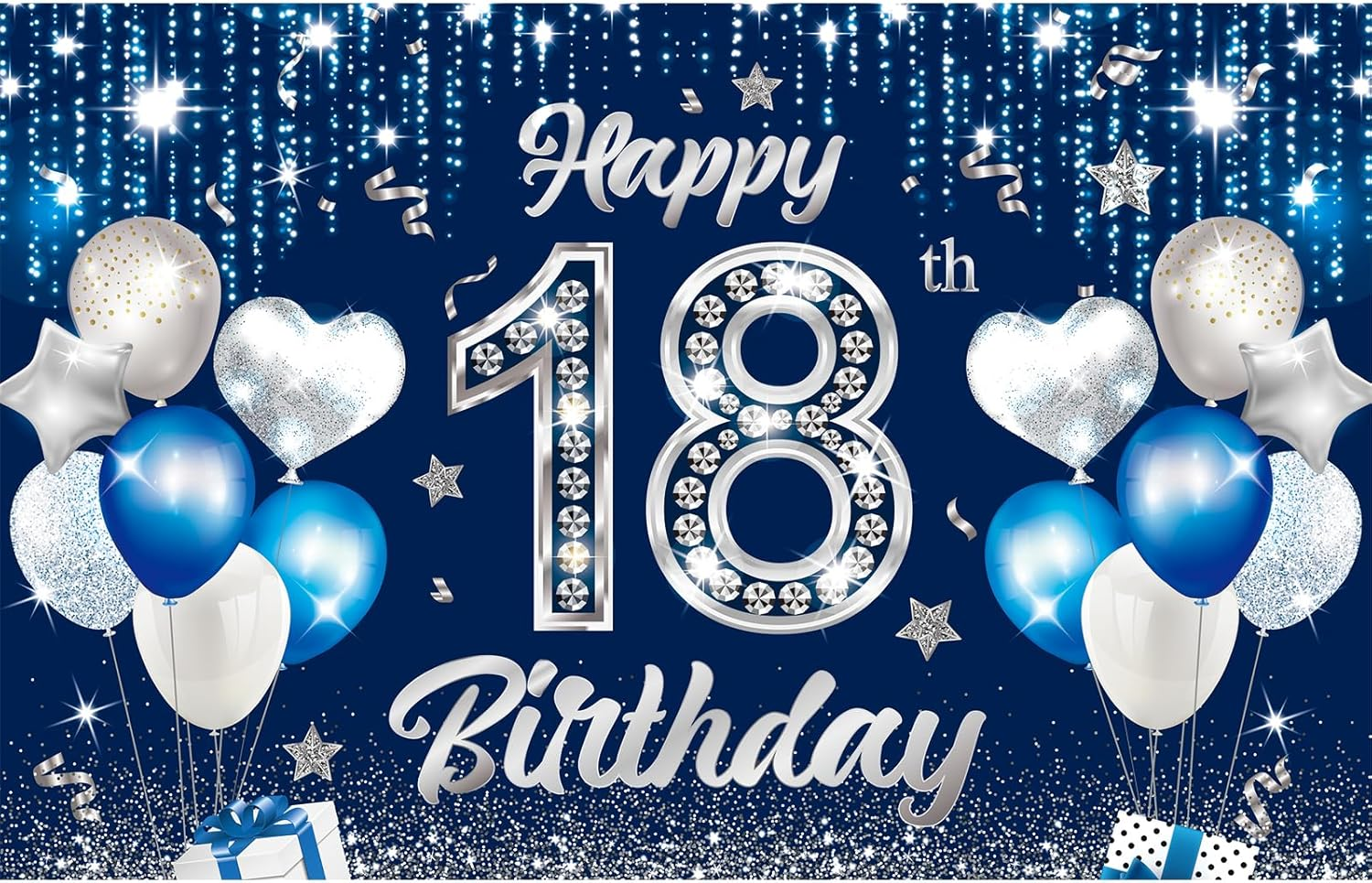 Happy Birthday Banner Backdrop Extra Large (185 X110Cm) Black Gold Theme Birthday Party Background Decorations Supplies for Boys Girls Indoor (18Th)