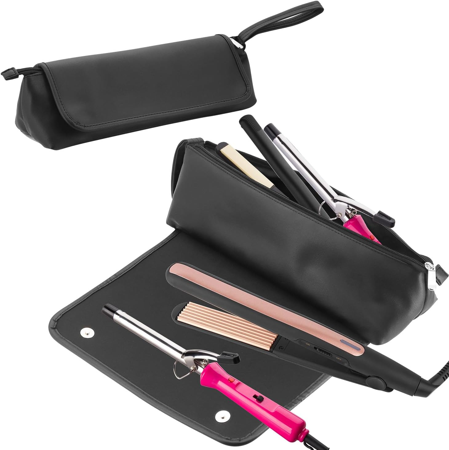 Buwico Travel Hair Tools Bag, Hair Tools Travel Case and Heat Resistant Mat for Flat Irons, Curling Iron, Haircare Accessories, 2-In-1 Design Curling Iron Travel Bag for Dyson Airstrait (Black) image number 5