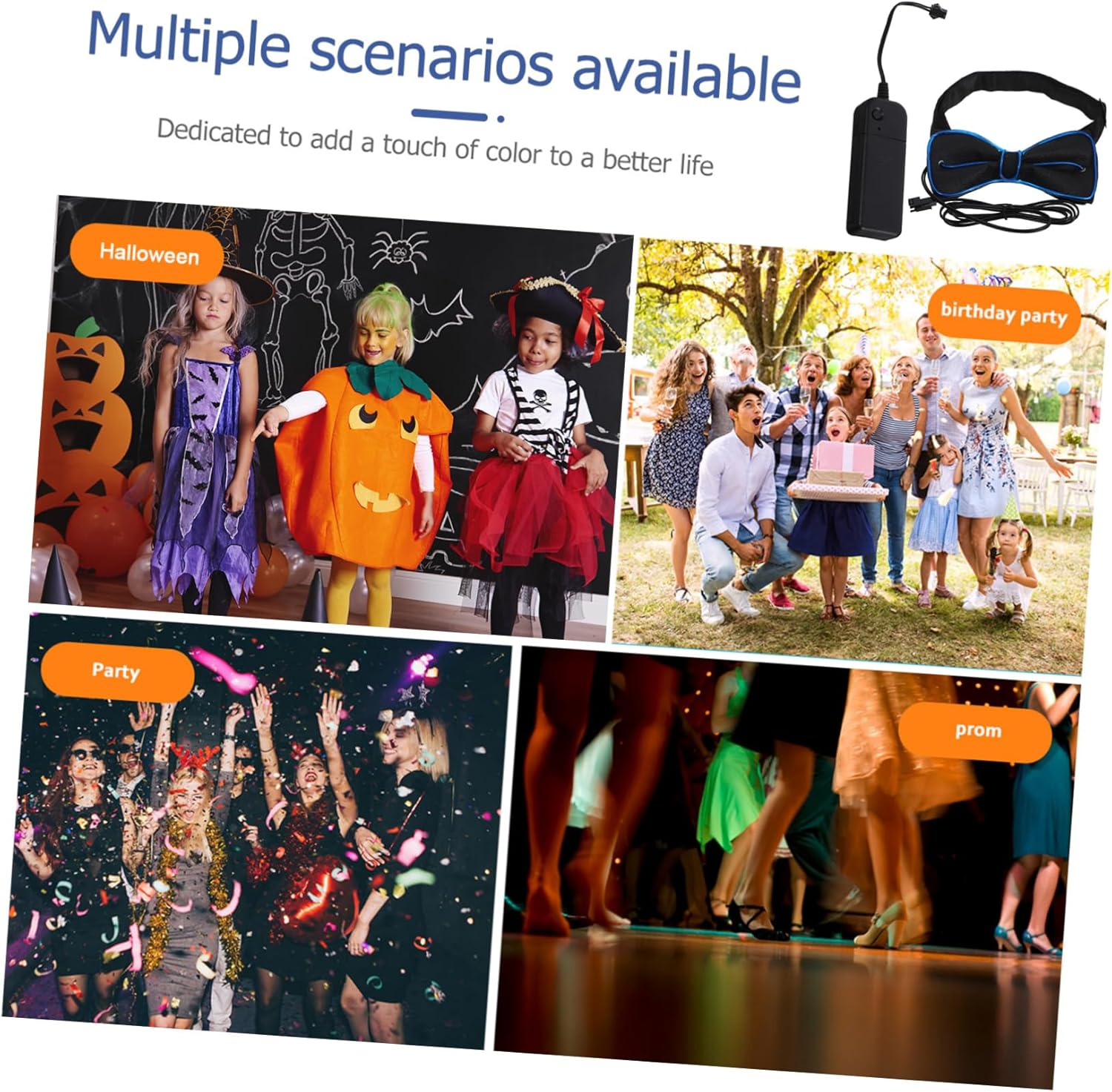 Alipis Party Flashing Bow Tie Led Glowing Tie Collar Party Performance Dark Blue image number 1