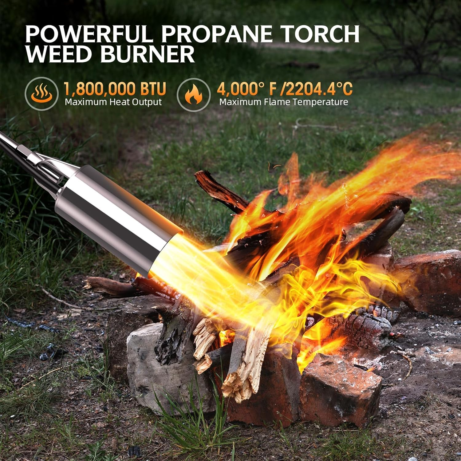 Propane Torch Weed Burner & Flamethrower, 1,800,000 BTU High-Output with 37.5" Arm, 10FT Hose & Self-Igniter for Weeding, Ice Melt, Roof Asphalt image number 3