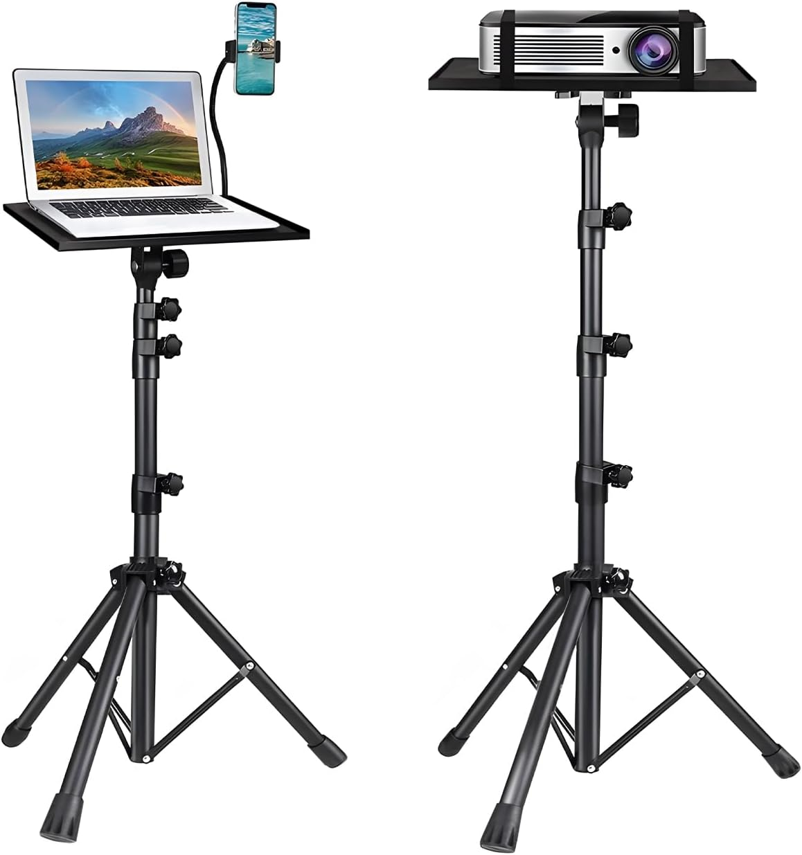 Projector Stand with Phone Holder, Adjustable 60-130CM Foldable Tripod Floor Stand for Projector/Laptop, Portable Home Theater & Office Studio Equipment for Movies, Stage, Outdoor Use image number 5