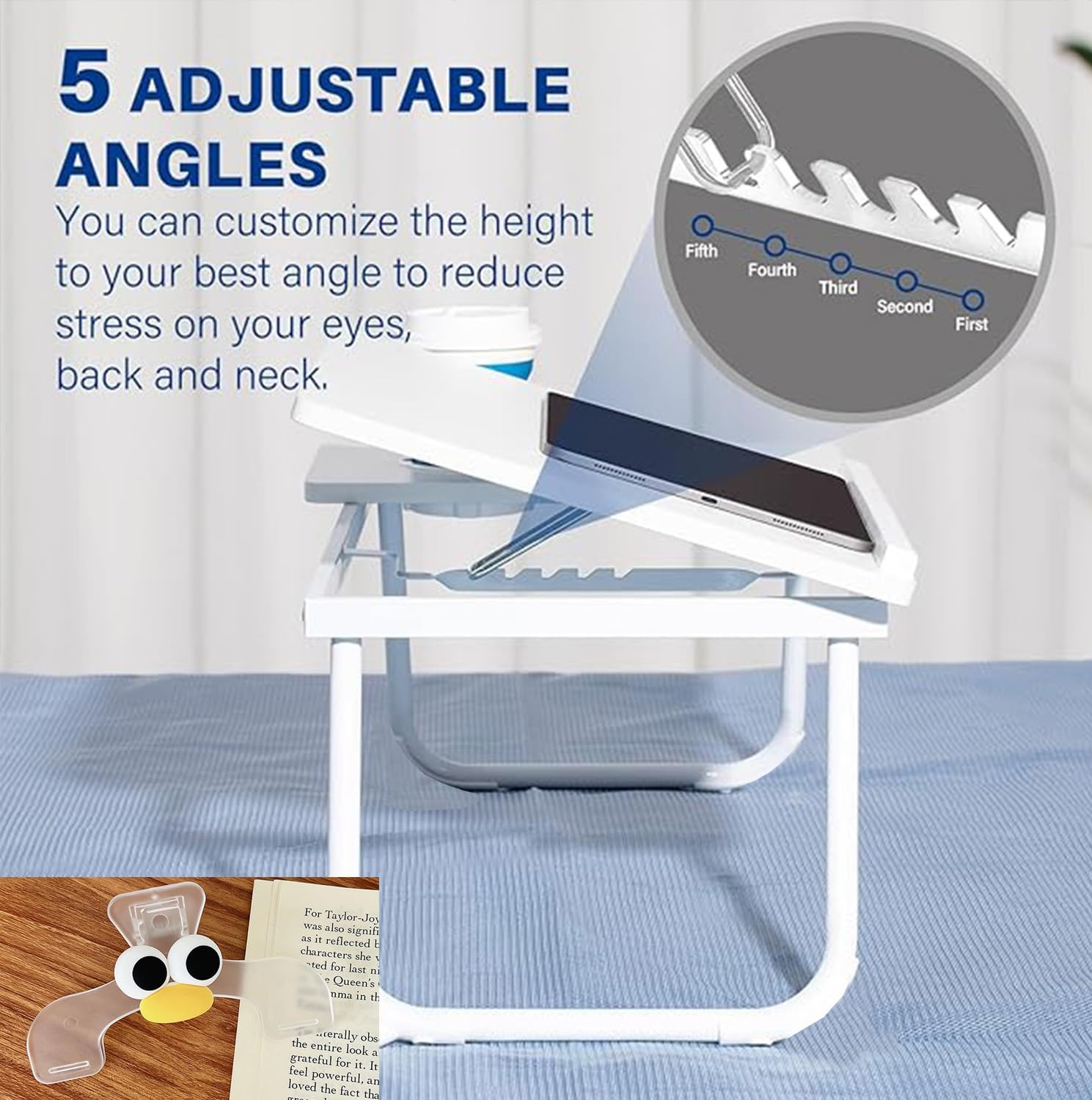 Laptop Desk for Bed or Couch,Laptop Stand for Bed,Foldable Relaxing - Area Work Surface for Portable Electronic Device and Writing (White) image number 5