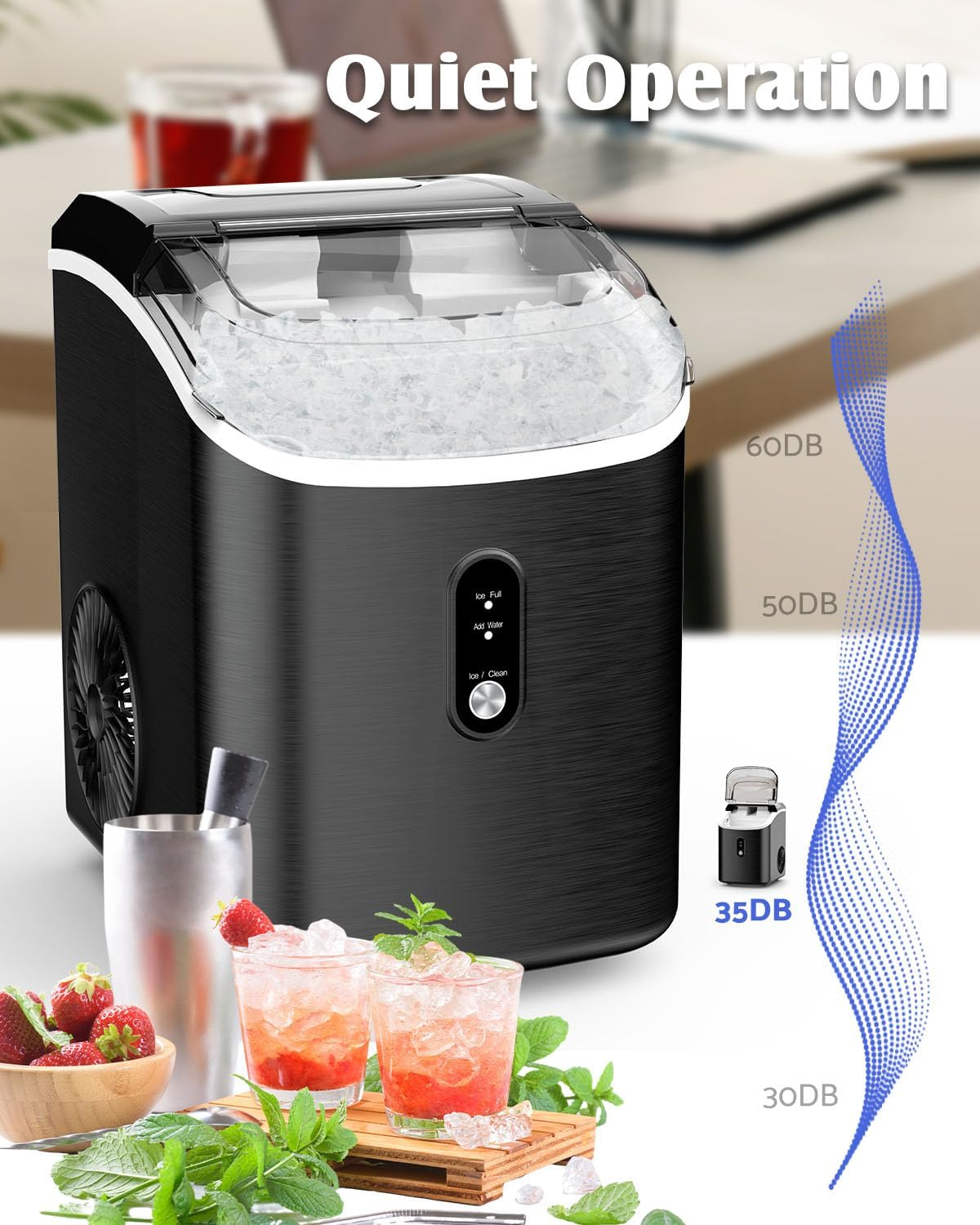 YOPOWER Ice Maker Machine, 15KG Nugget Ice Maker Machine Countertop, Pebble Ice Cube Maker with Self-Cleaning, Crushed Ice Makers for Home Bar image number 6
