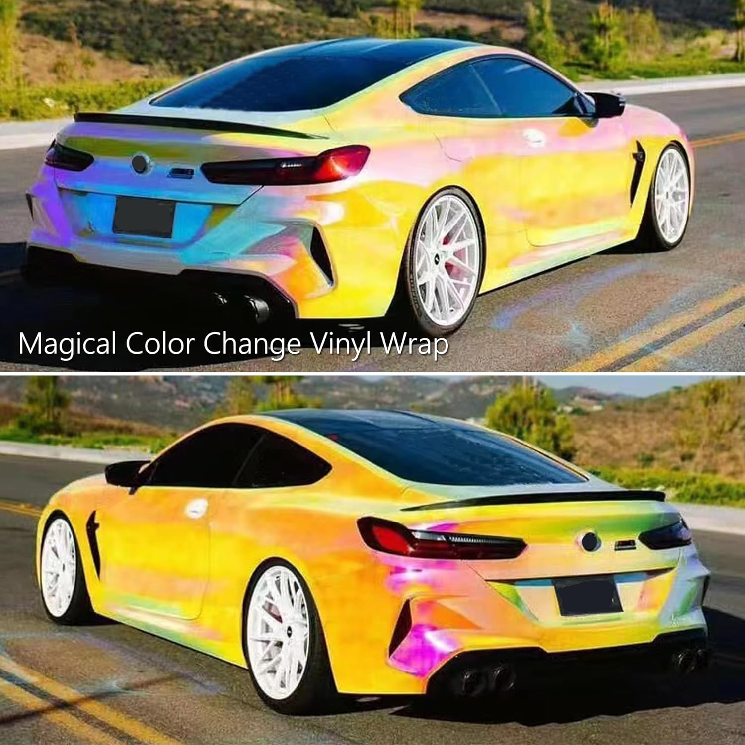 Aumohall Holographic Rainbow Pink Car Vinyl Wrap Chameleon Color Change High Gloss Self Adhesive Car Vinyl Film Roll, 53.14'' X 11.81'' image number 3