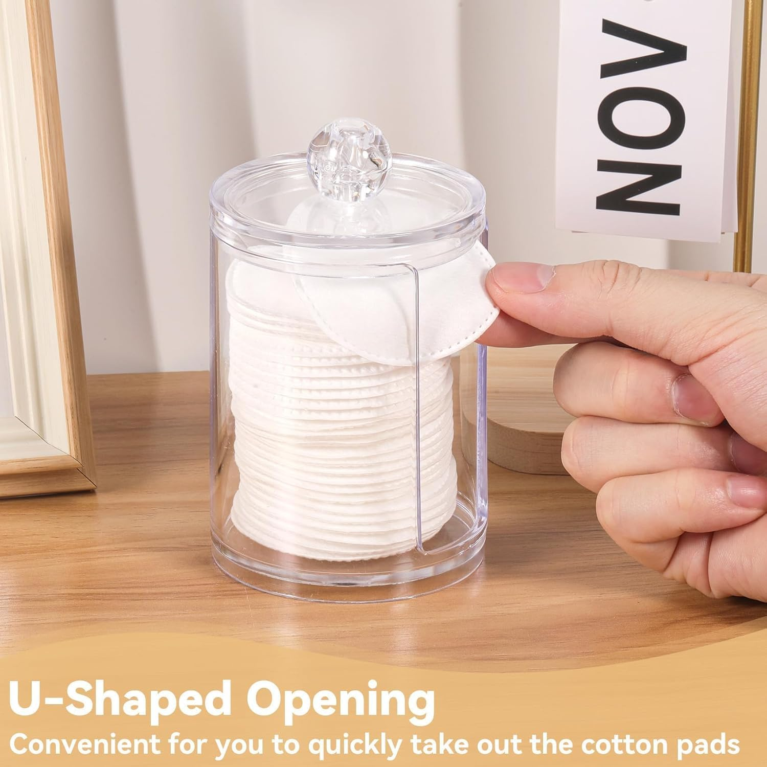 HUIRUMM 3 Pcs Cotton Pad Holder, Bathroom Cotton Wool Bud Holder,Swab Dispenser, round Pads,Clear Plastic Apothecary Jar Set Bathroom Canister Storage Organization, Vanity Makeup Organizer image number 4