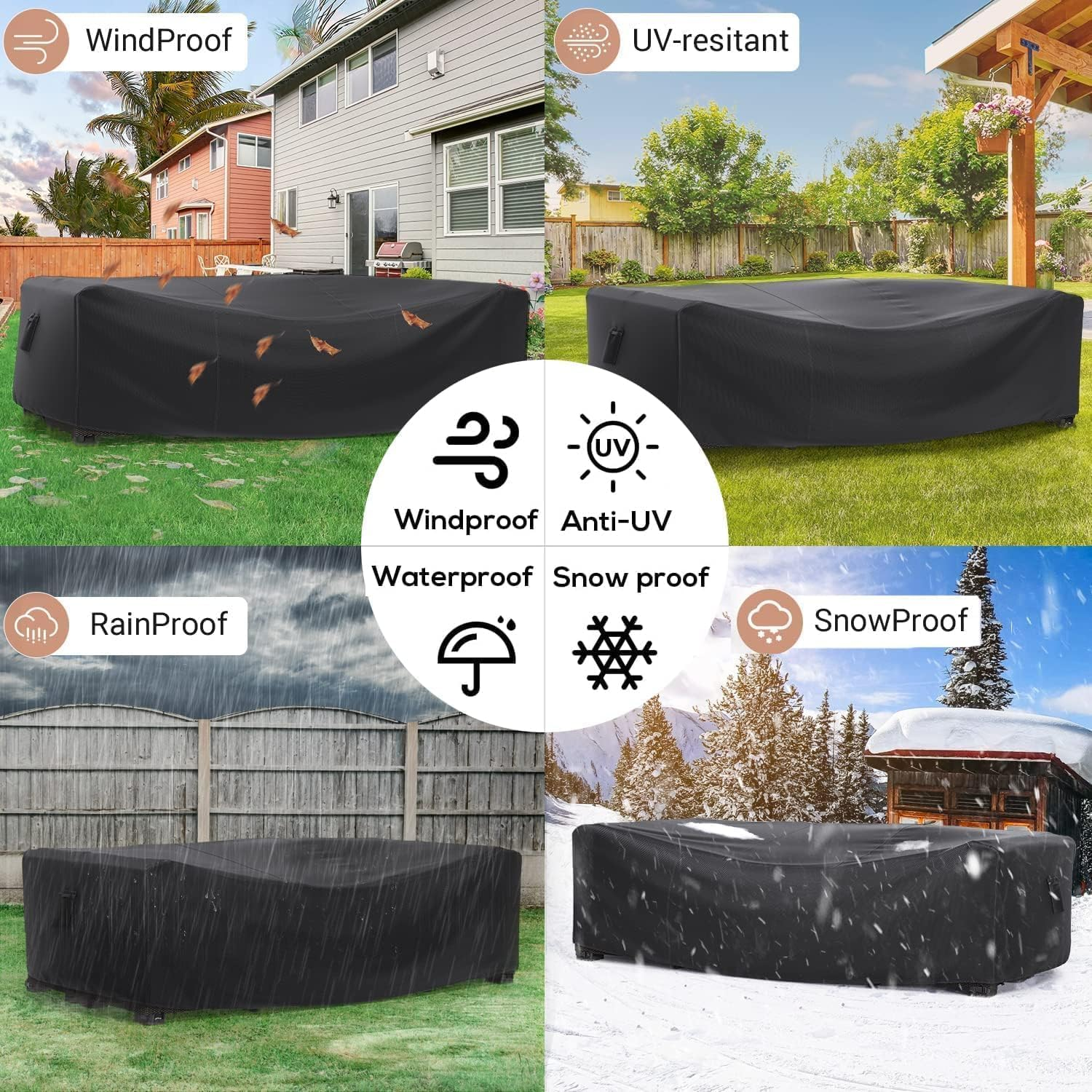 Patio Furniture Cover, 420D Garden Furniture Set Cover Waterproof, Outdoor Table and Chair Set Covers, Heavy Duty Oxford Fabric Furniture Covers Dust Proof Anti-Uv (Black, 250X200X80Cm)