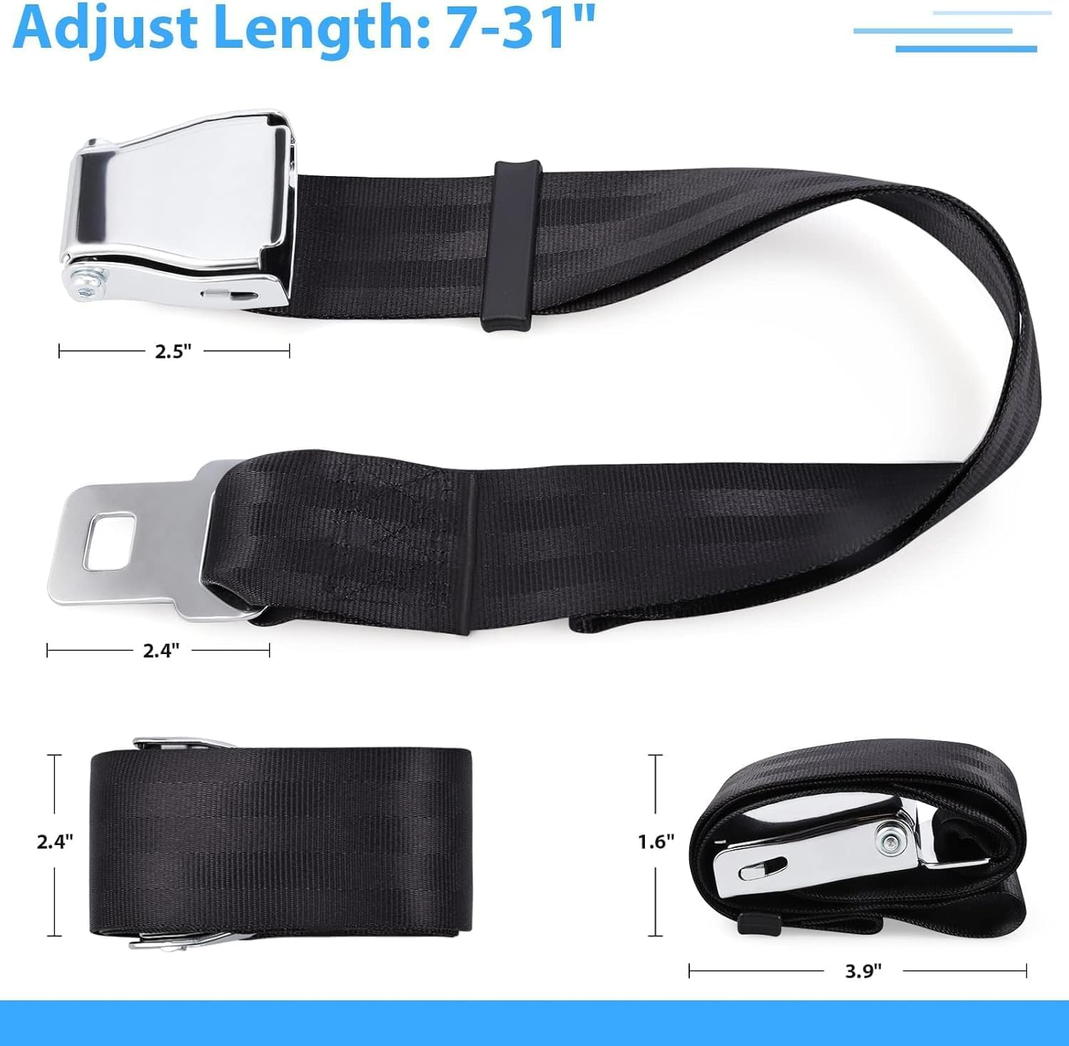 7-31" Adjustable Airplane Seatbelt Extender, Seat Belt Extension, Airlines Rigid Seat Belt Buckle Extender with Travel Essentials Airplane Phone Holder