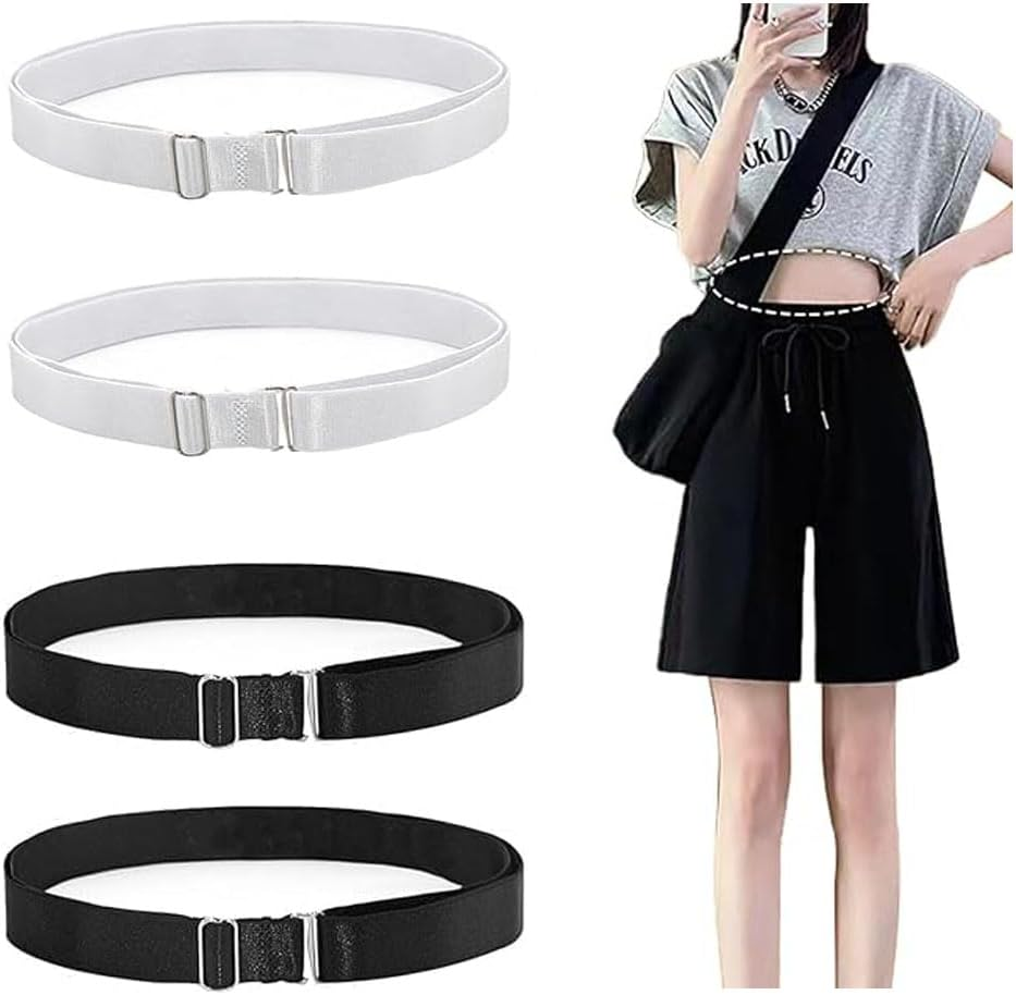 THJOPOKEEL 4Pcs Crop Tuck Crop Top Band Shirt Cropping Band Elastic Belts for Women Tops for Transform the Way You Style Your Tops (Black + White) image number 6
