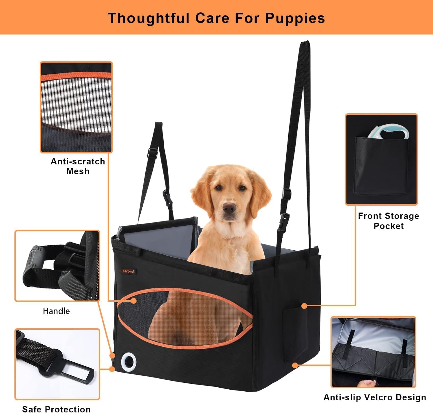 Dog Car Seat for Small/Medium Dogs,Reinforced Dog Hammock for Car Back Seat with Comfortable Pad,Breathable Mesh,Adjustable Safety Belt for Pets' Travel by Cars,Trucks,Suvs Dog Seat (Black) image number 5