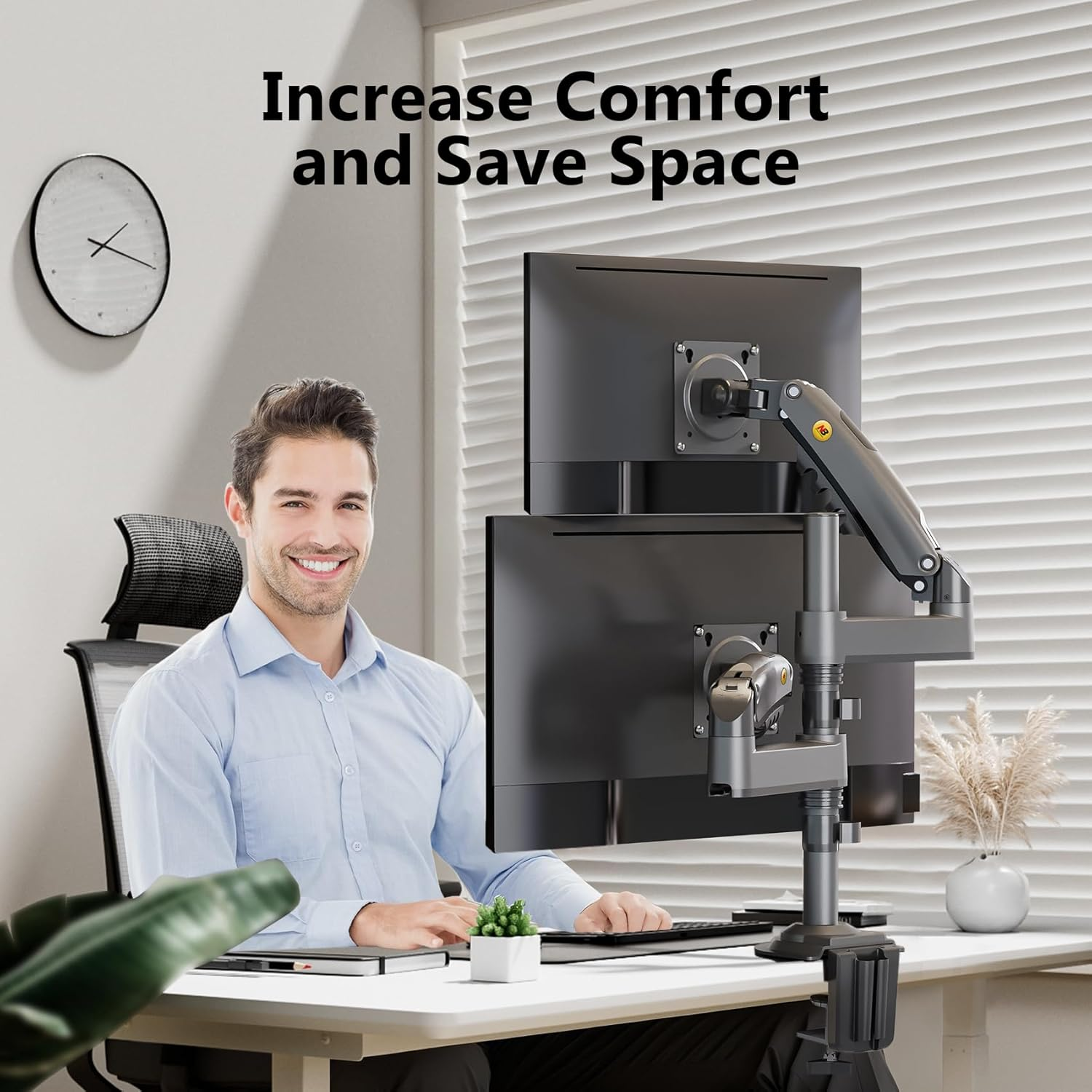 NB North Bayou Dual Monitor Stand Desk Mount Full Motion Swivel Monitor Arms Gas Spring for 17''- 27'' Computer Monitor Stand from 2Kg to 9Kg, Office Home Gifts for Women Men-H180 (Gunmetal) image number 6