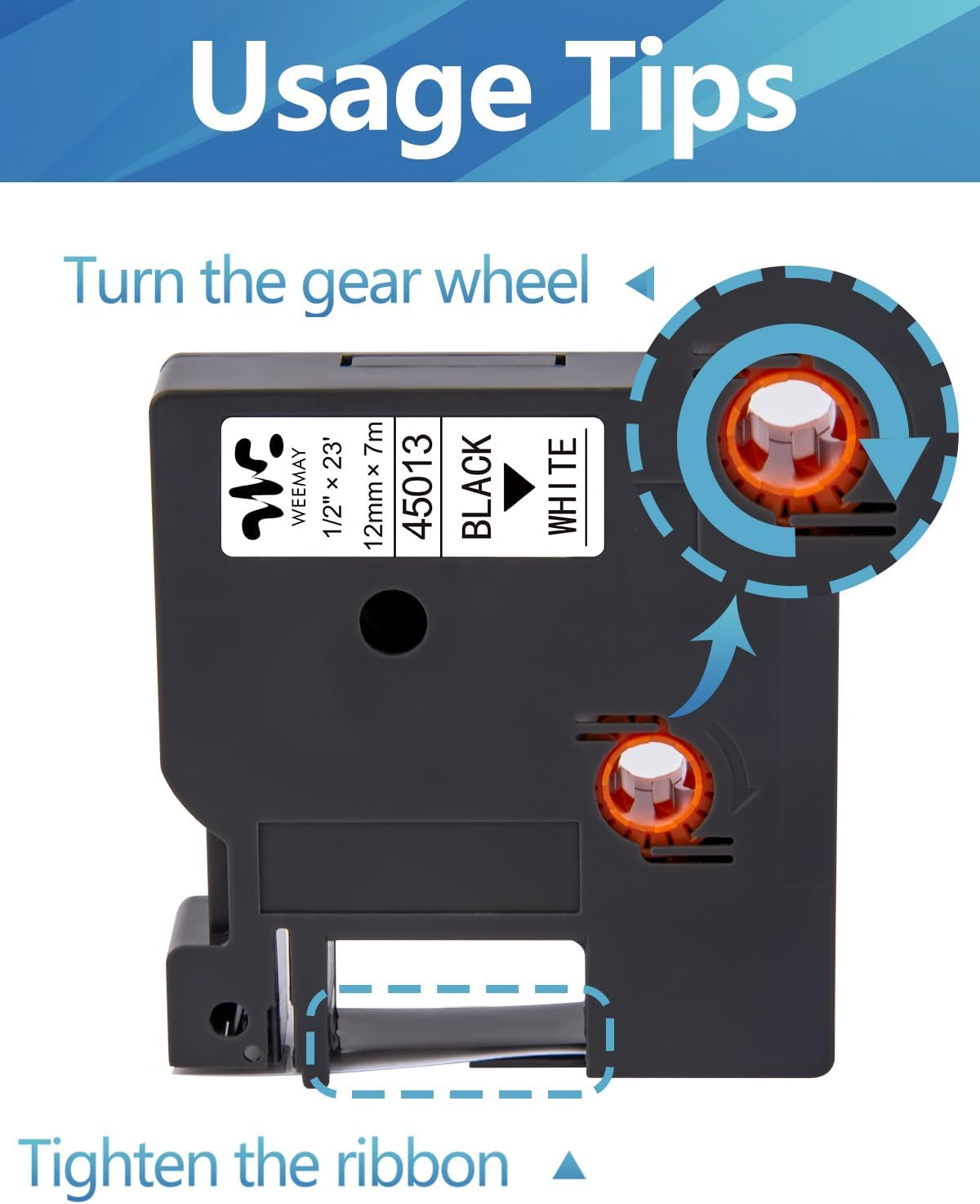 Weemay 6 Pack Compatible with Dymo Label Maker Refills D1 1/2 Inch Tape 45010 45013 45016 45017 45018 45019 12Mm D1 Color Tape for Labelmanager 160 280 210D 360D 420P Pnp 450D Printer, 1/2&rdquo; W X 23&rsquo; L