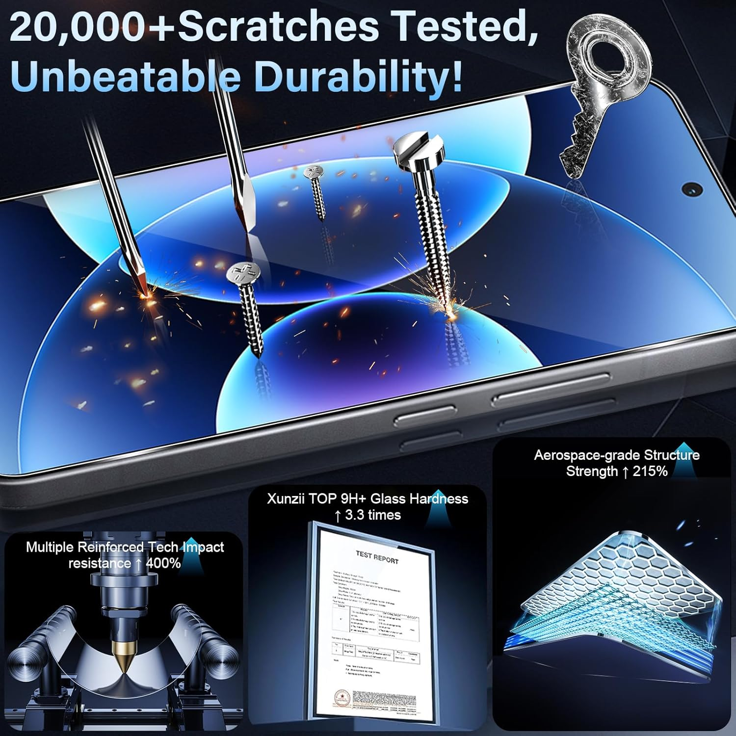 Xunzii Screen Protector for Xiaomi 17 Pro Max for Tempered Glass, Pack of 3 Screen Protectors + 2 Camera Protection + 2 Pieces Rear Protective Glass Glass, 9H Hardness Anti-Scratch Protective Glass image number 4