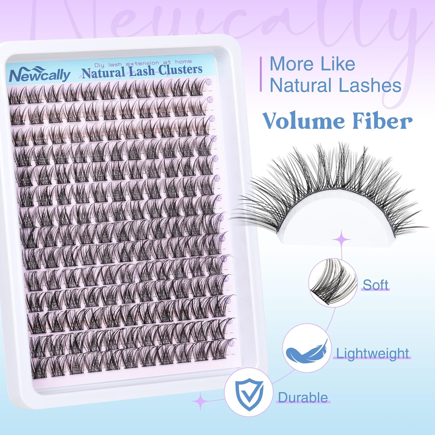 Lash Clusters Kit Wispy Natural Cluster Eyelash Extension Kit DIY Lash Extension Kit C Curl 10-16MM Eyelash Clusters Volume Individual Lashes Kit by Newcally image number 3