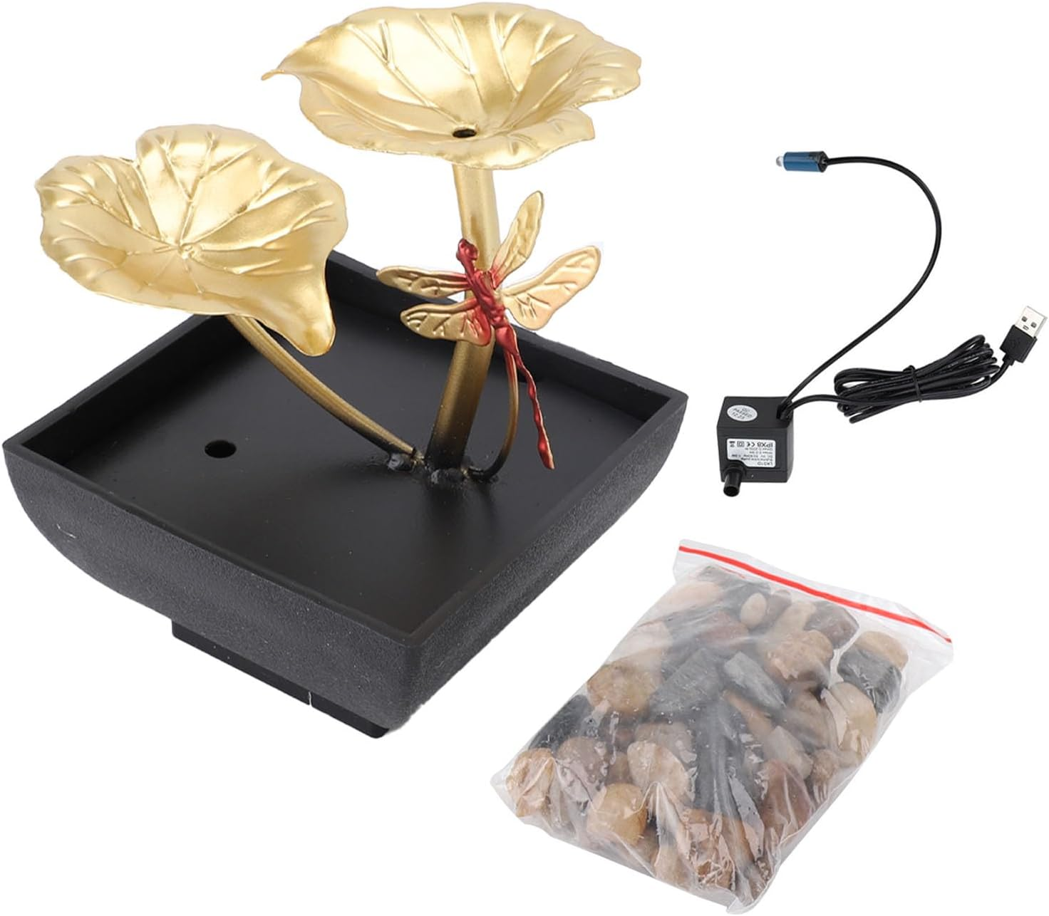 Cryfokt Leaf Dragonfly Shaped USB Tabletop Water Decoration Iron Circulating Water Feature Crafts Ornaments Room Fountain for Study Room with Silent Pump image number 6