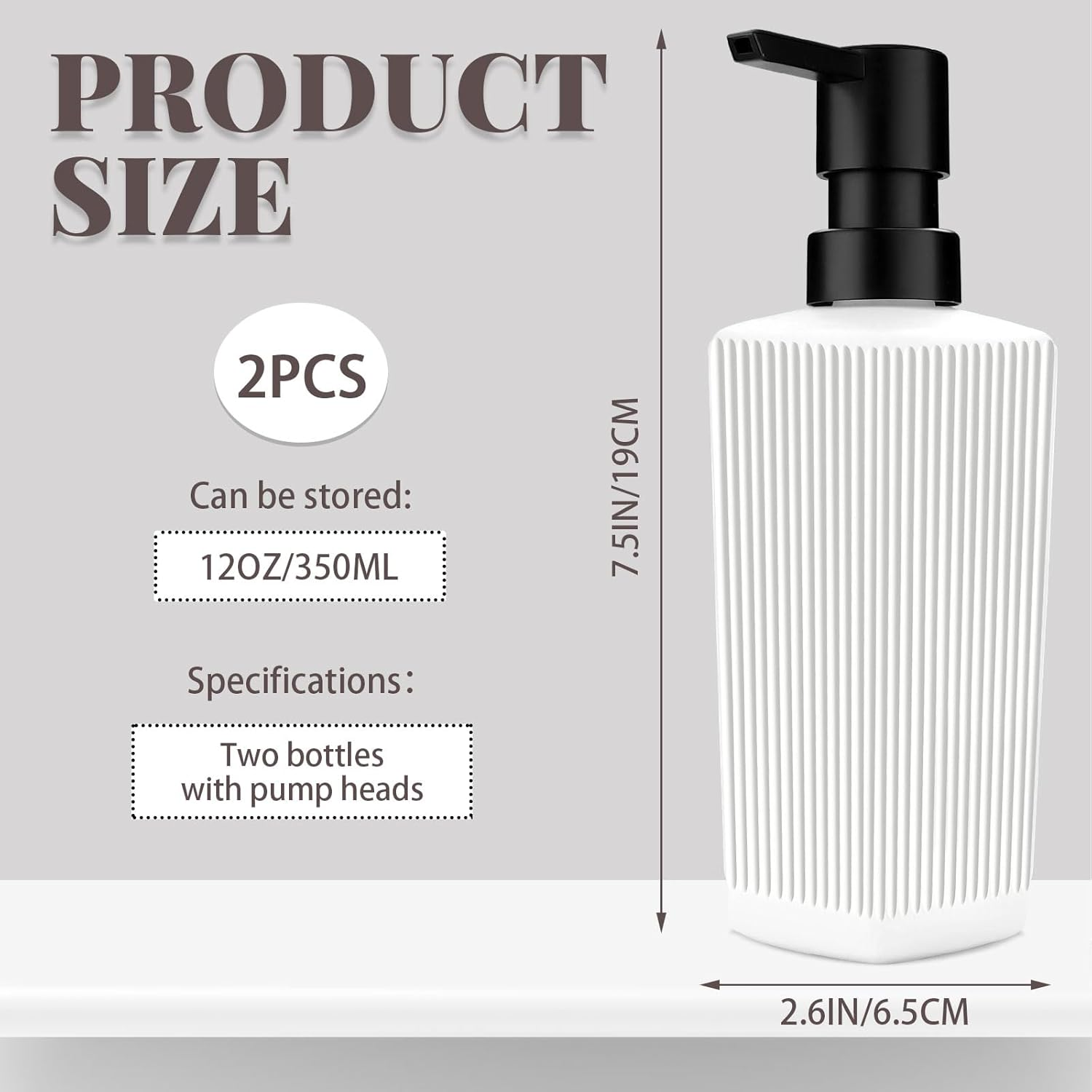 Diakey 2 Pack White Soap Dispenser, Soap Dispenser Bathroom, 12Oz Glass Hand Soap Dispenser with Pump, Dish Soap Dispenser for Kitchen, Refillable Ribbed Liquid Soap Dispenser Bottle image number 6