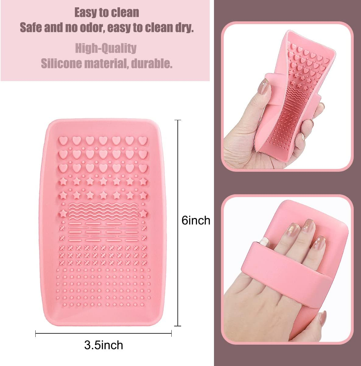 Makeup Brush Cleaning Mat, Silicone Make up Brush Cleaner Pad, Paint Brush Cleaner Tool with Back Strap, Portable Beauty Makeup Washing Tool Makeup Brushes for All Brushes (Pink+Green)