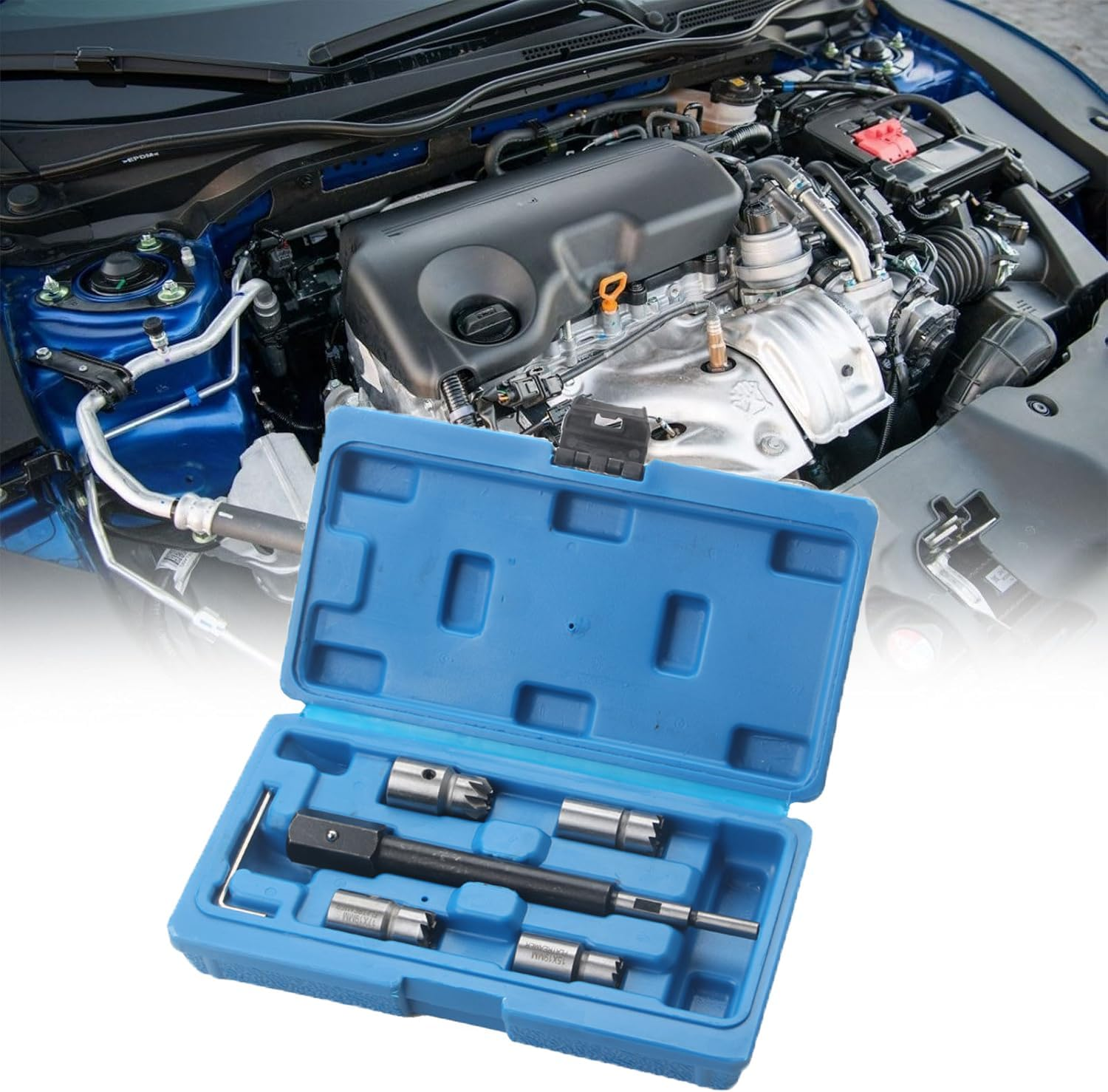 Injector Cleaner Kit 5Pcs Diesel Injector Seat Cutter Cleaner Diesel Injector Set-Injector Seat Cleaning Set-Precision Set of 6 Reamers for Marine Car Racing Lawnmower Automotive Vehicle image number 2