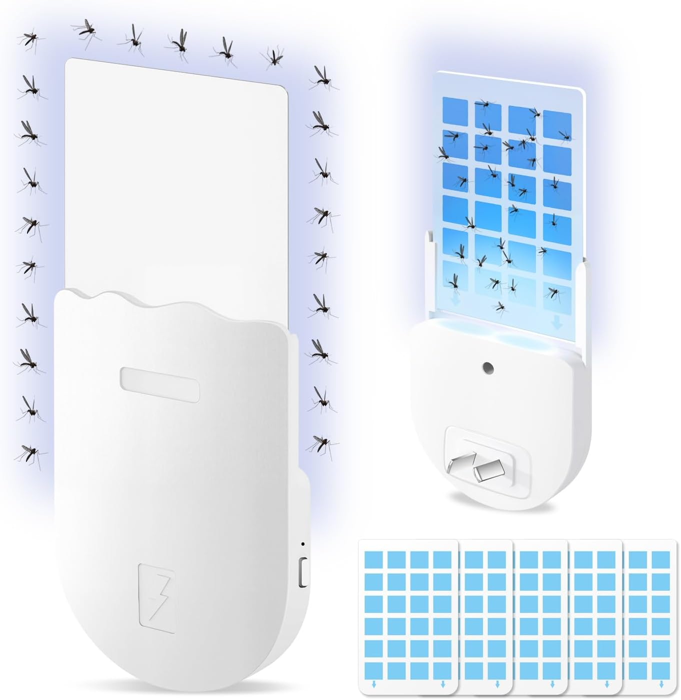 Necomi Flying Insect Trap, 2-In-1 Plug-In Mosquito Killer, with Nighttime UV Light Capture Flies, Adjustable Brightness, Suitable for Flies, Fruit Flies, and Moths, 1 Device + 5 Adhesive Cards (1PCS image number 2