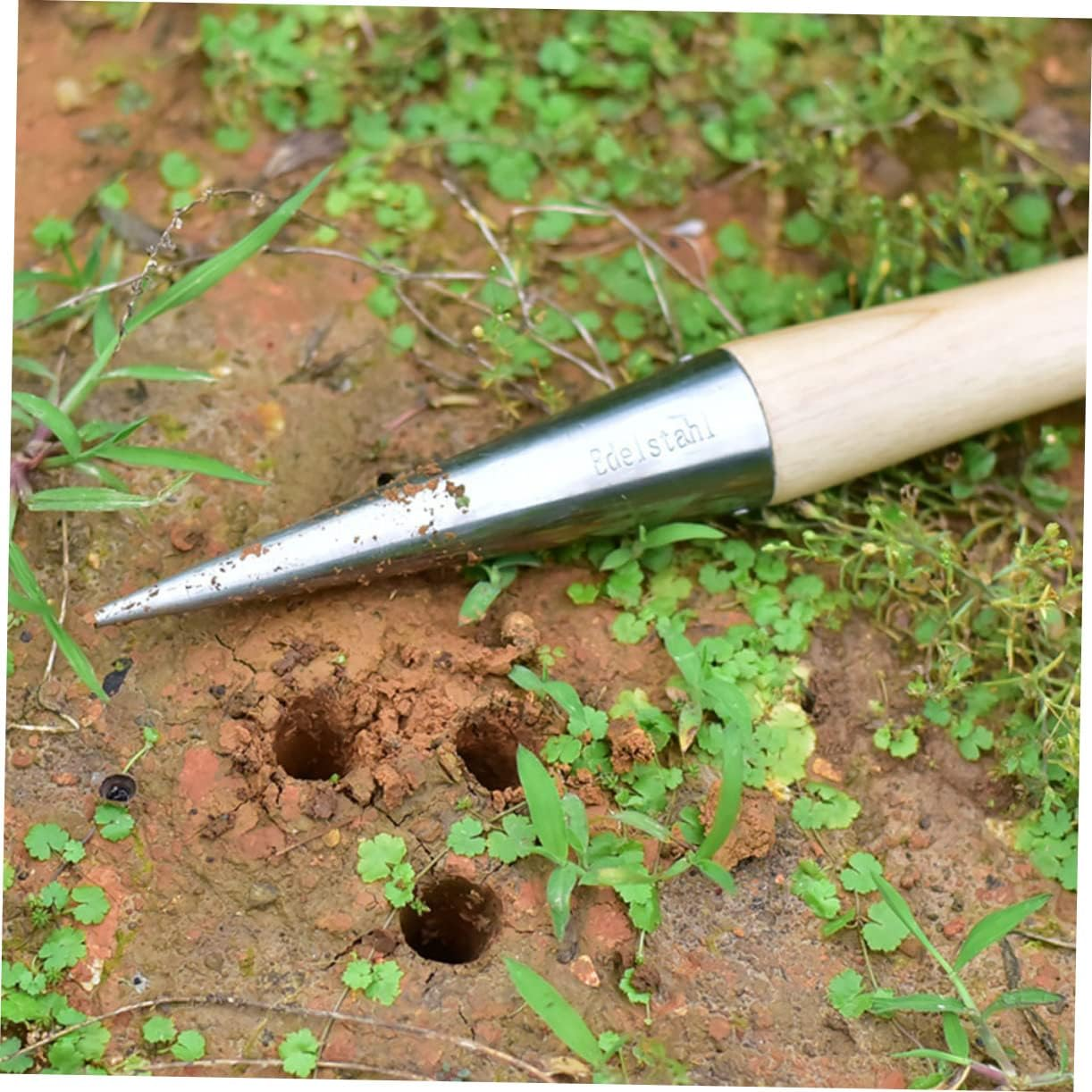Gardening Hole Puncher Metal Dibber Wood Color for Fertilization and Seedling Planting Portable Transplanting Tool Suitable for Outdoor Garden Planting image number 3