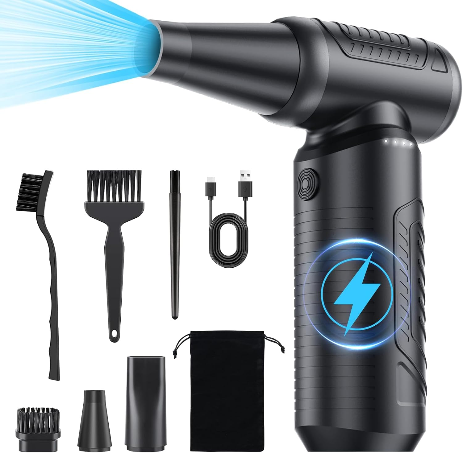 BANKKY Electric Air Duster: 3-Gear Adjustable 120000 RPM Compressed Air Duster with LED Light- Adjustable Rechargeable Jet Air Blower - 9000Mah Cordless Dust Blower for Computer, Keyboard and Car