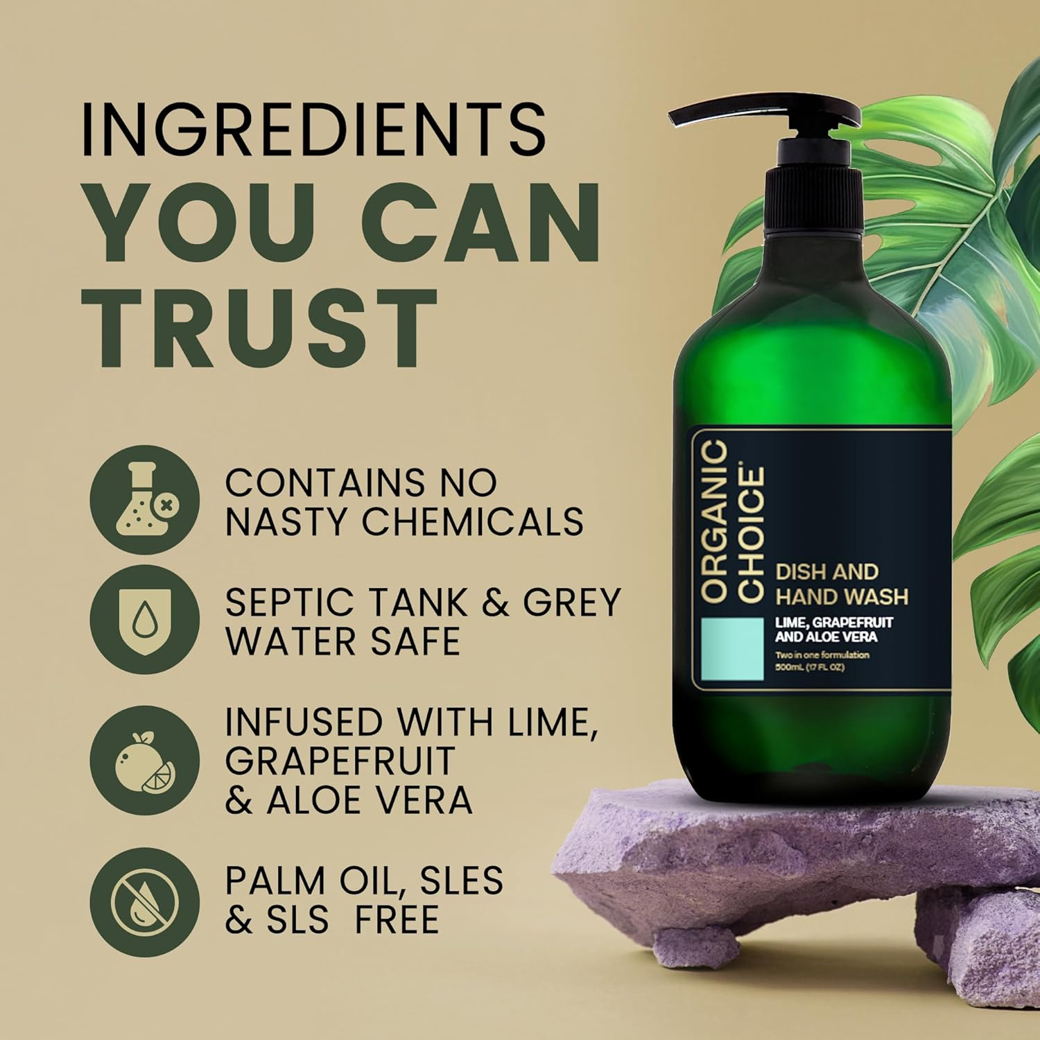 Organic Choice Dish & Hand Wash Lime, Grapefruit & Aloe Vera 500Ml image number 5