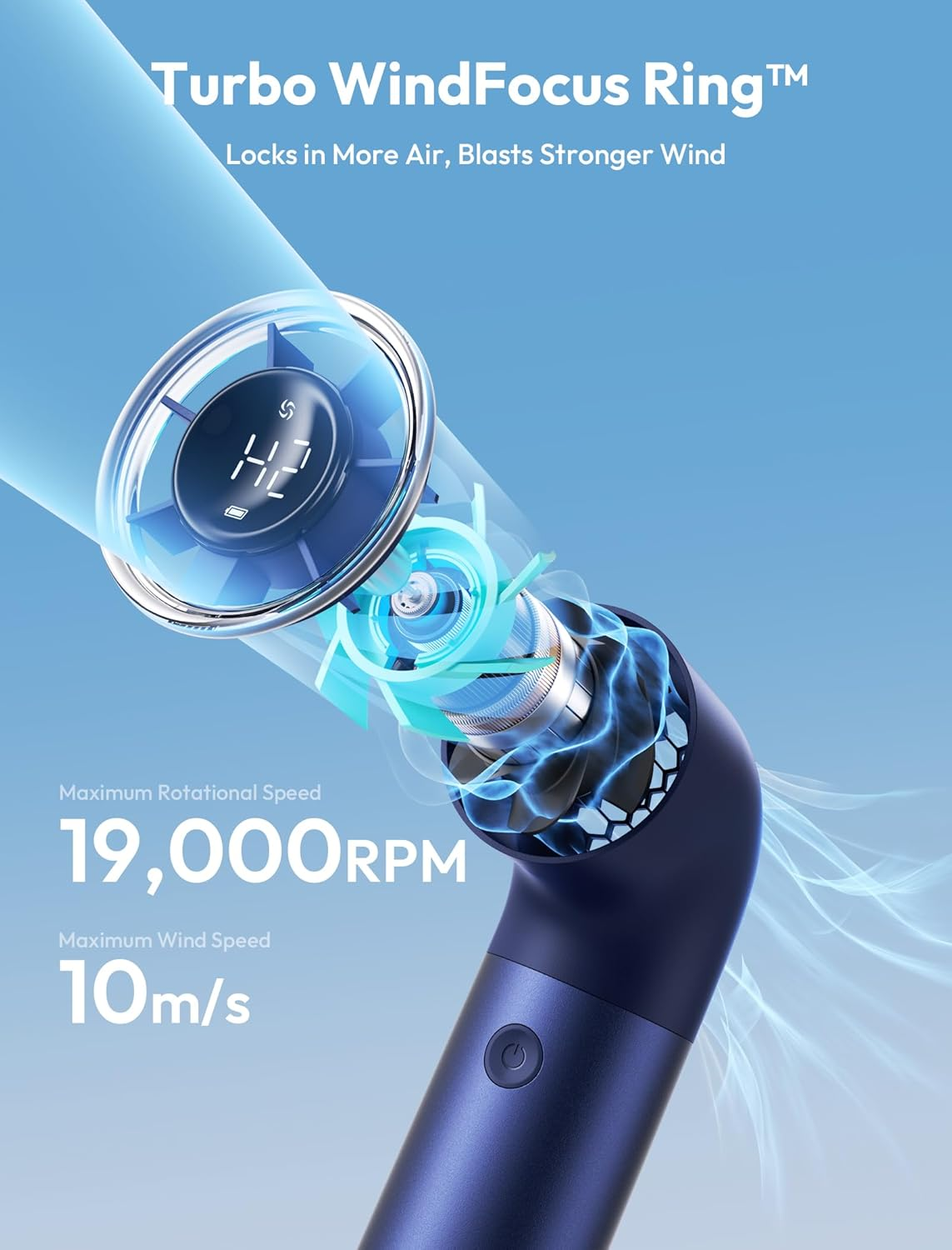 Aecooly Portable Handheld Fan, Powerful Turbo Mini Fan, 19000 RPM High Speed Aero Pro, 15H Max Cooling Time, 6 Speeds Aluminum Case, Pocket Rechargeable Personal Small Travel Gifts for Women Lash-Blue image number 5