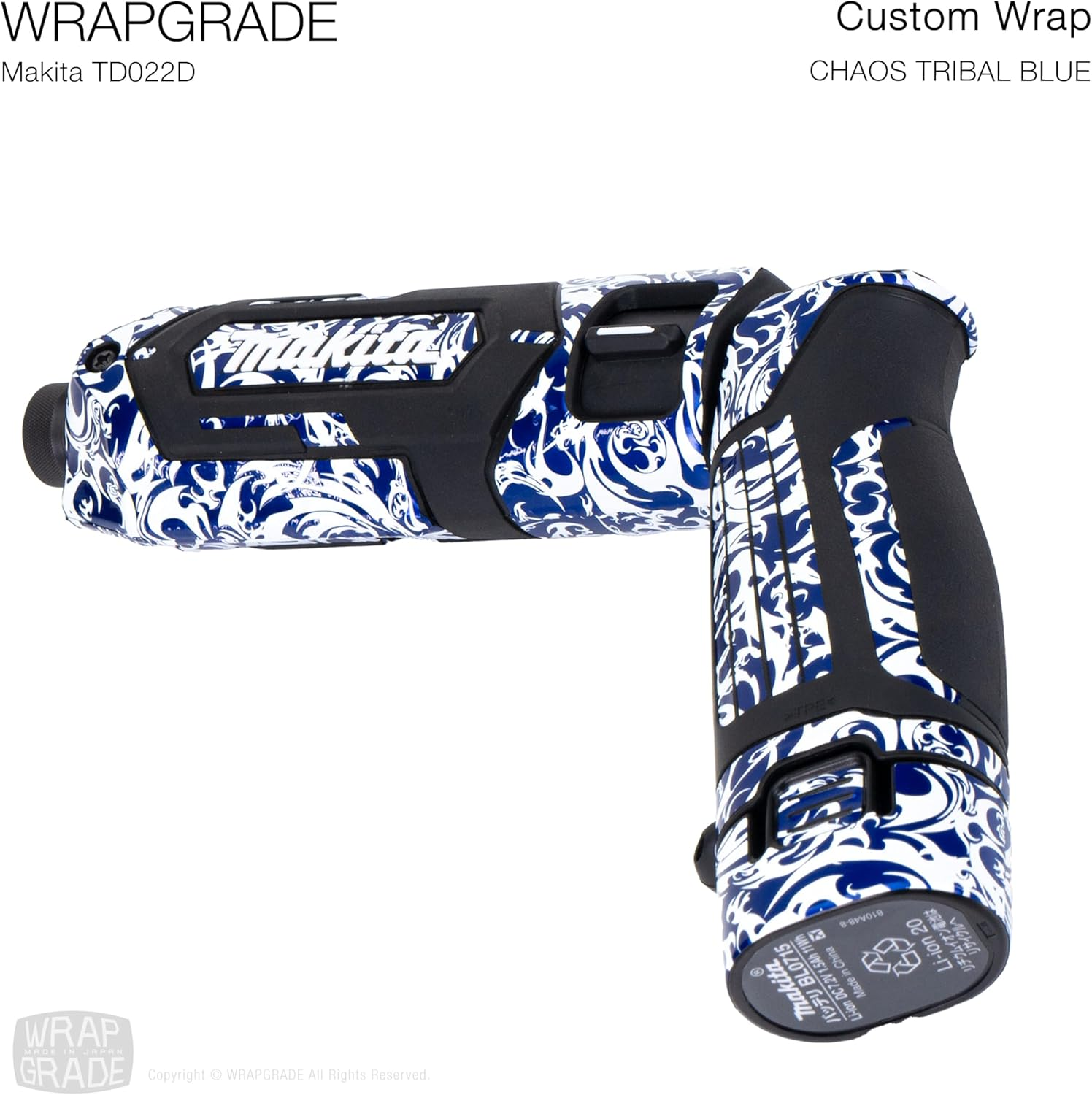 WRAPGRADE Custom Wrap Decal Stickers Compatible with Makita TD022D Impact Driver (Chaos Tribal Blue) - Chaos Tribal Blue image number 2