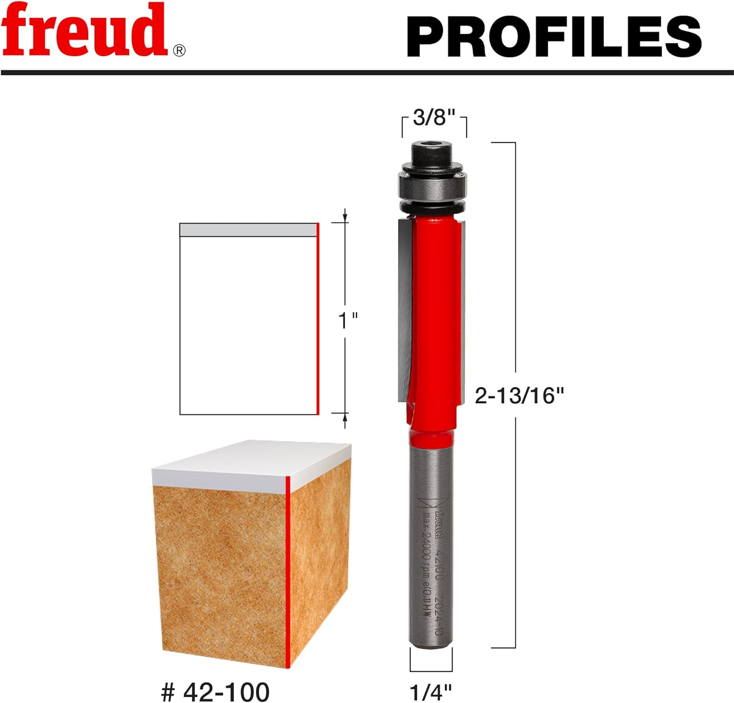 Freud 42-100 3/8-Inch Diameter 2-Flute Flush Trimming Router Bit with 1/4-Inch Shank