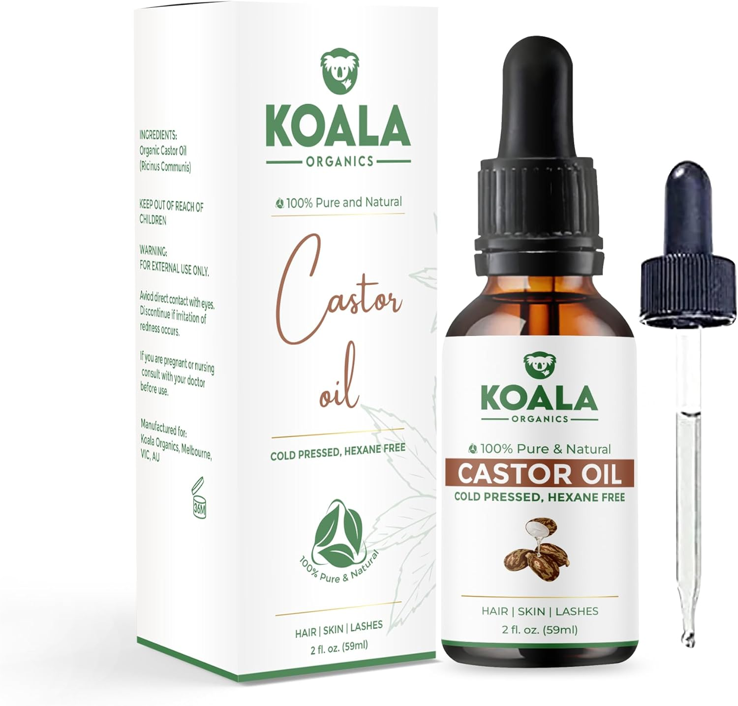 Koala Organics 100% Pure Castor Oil | Shop Local | Cold Pressed, Hexane-Free | Multipurpose Use for Skin, Hair & Scalp | 59 ML image number 1